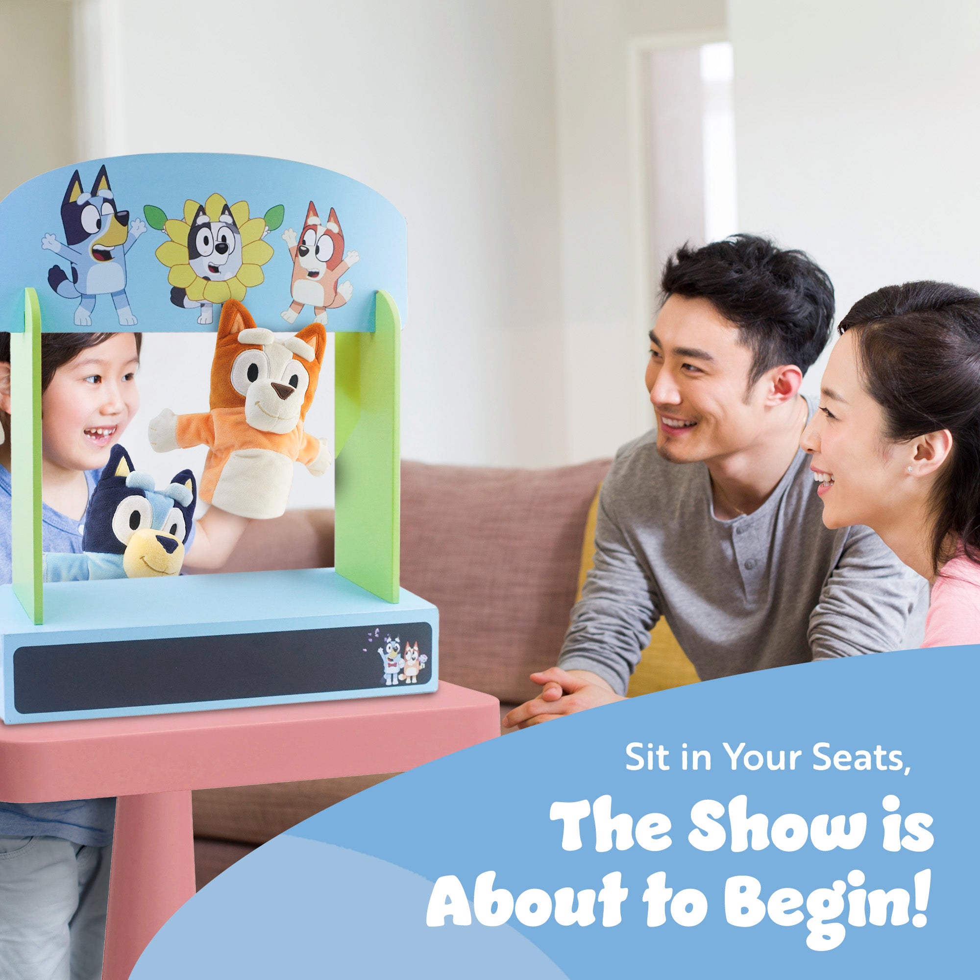 Bluey Wooden Puppet Theater Playset - FSC-Certified Wood, Eco-Friendly Toy for Kids 3+