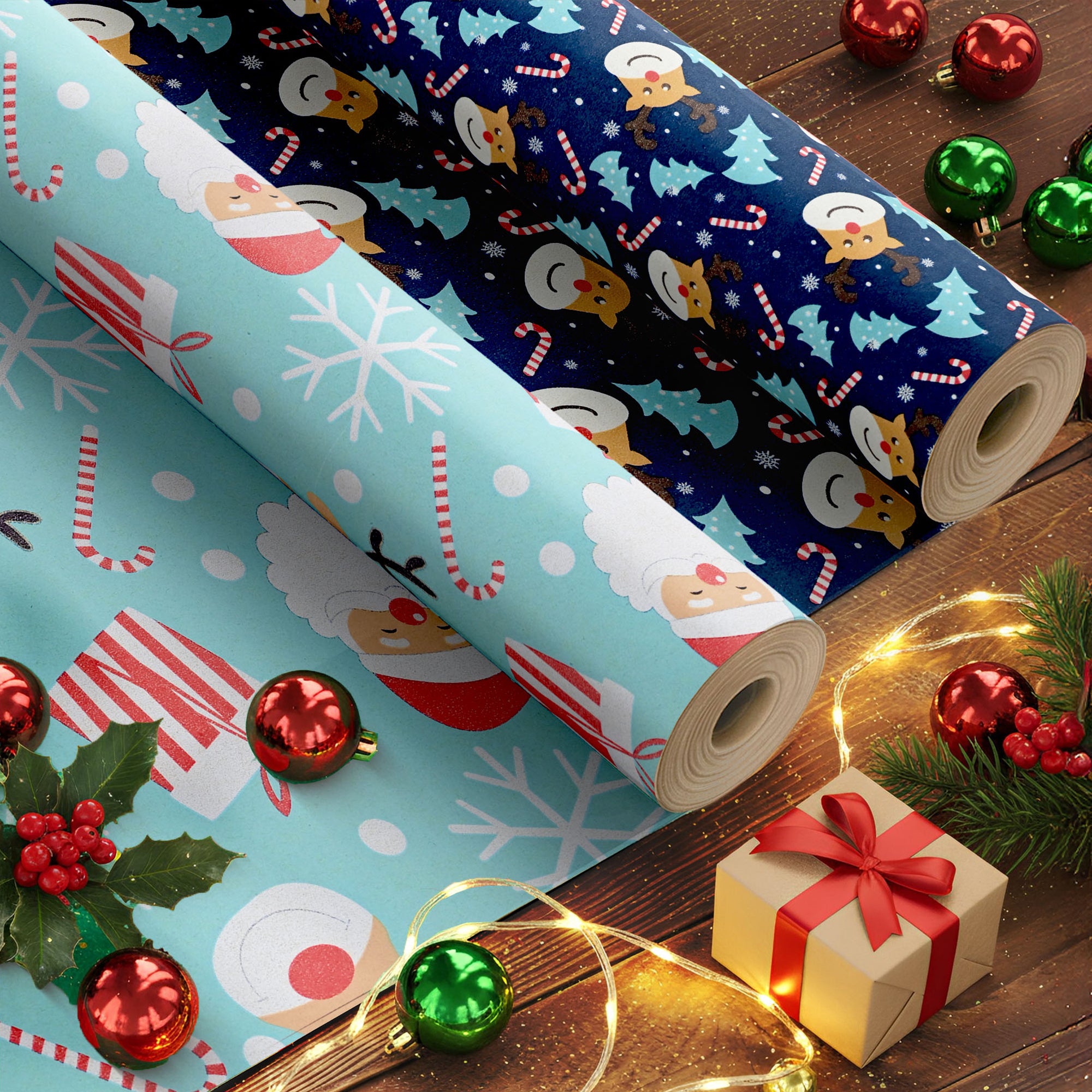 Kraft & Co 2 Pack Christmas Wrapping Paper Roll - Festive Designed Recyclable Kraft Paper, Perfect for Holiday Gifts, Arts & Crafts-Wrapping for a Merry Christmas (44.5cm x 25m)