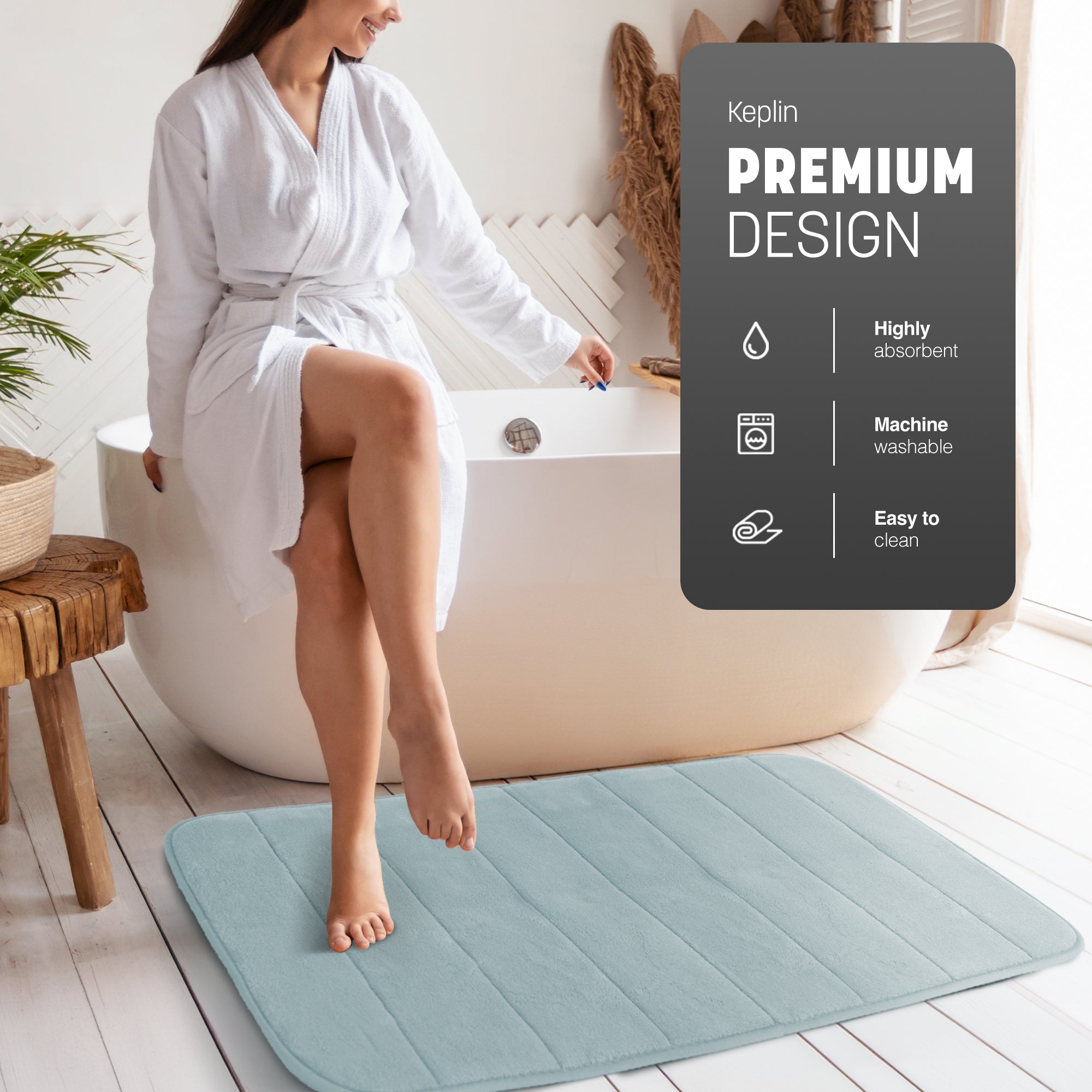 KEPLIN Ultra-Soft Memory Foam Bath Mat - Highly Absorbent, Non-Slip, Machine Washable Luxury for Bathroom Floors- 60x 90cm