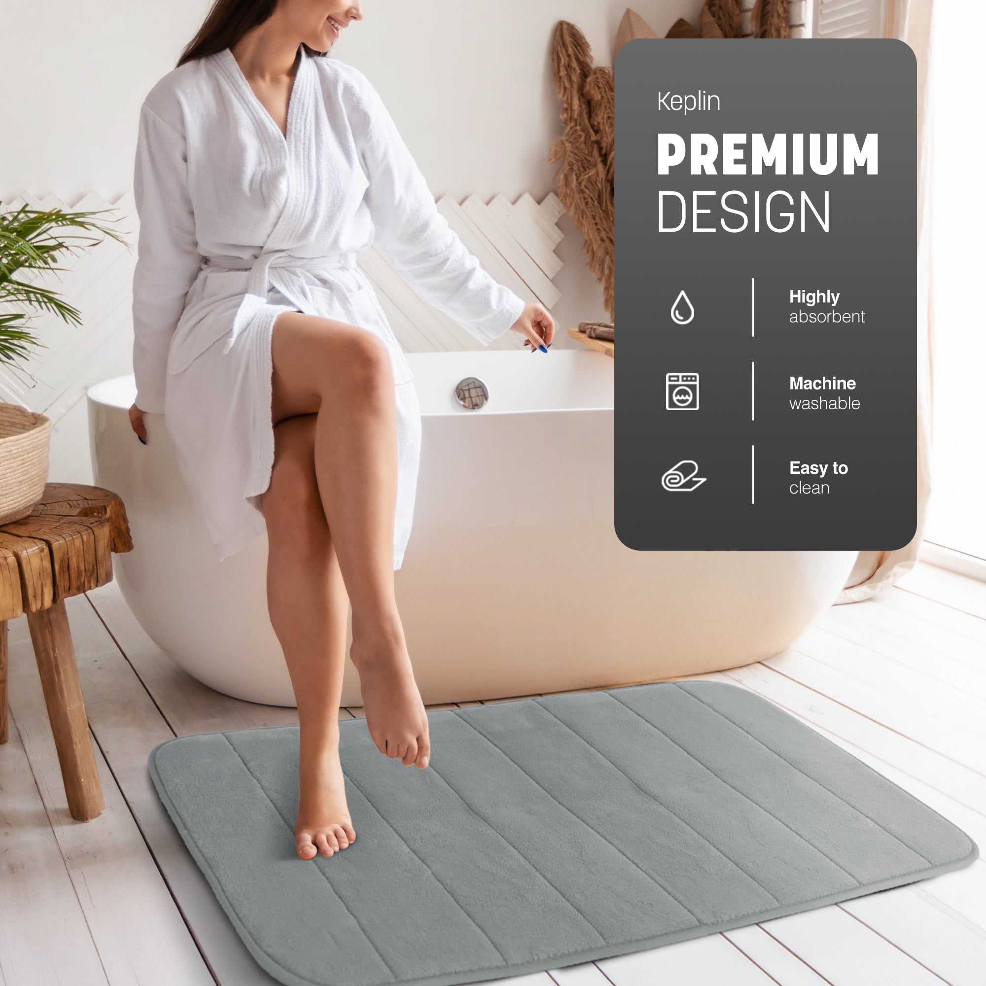 KEPLIN Ultra-Soft Memory Foam Bath Mat - Highly Absorbent, Non-Slip, Machine Washable Luxury for Bathroom Floors- 60x 90cm