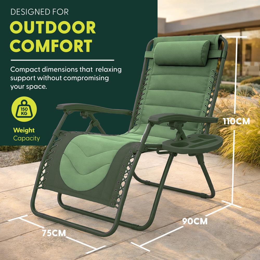 KEPLIN 2 Pack XXL Premium Heavy-Duty Colour Block Zero Gravity Chairs, Adjustable Headrest, Cup & Phone Holder, Foldabl