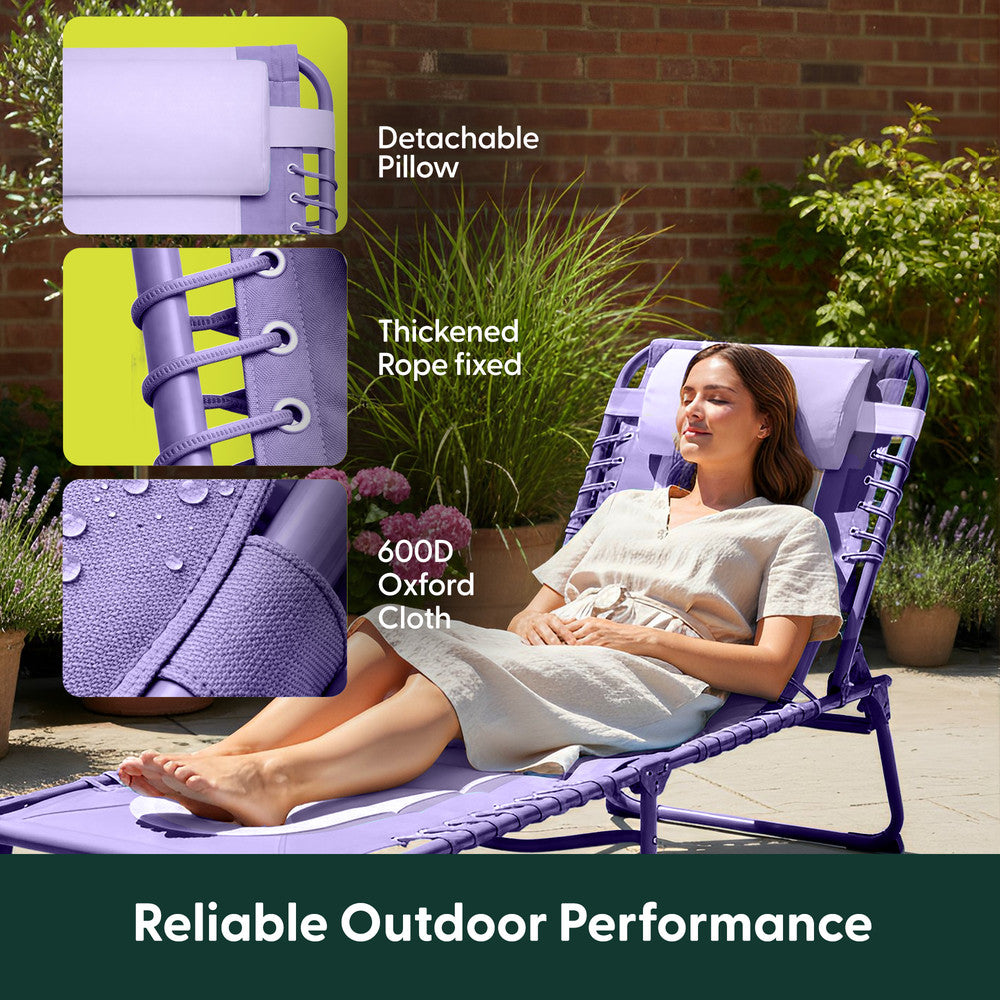KEPLIN Foldable Sun Lounger Chair - Outdoor Garden Recliner with Color Block Design, 4 Position Adjustable Backrest, Padded 600D Oxford Fabric, Portable Patio Camping Deck Chair 110kg