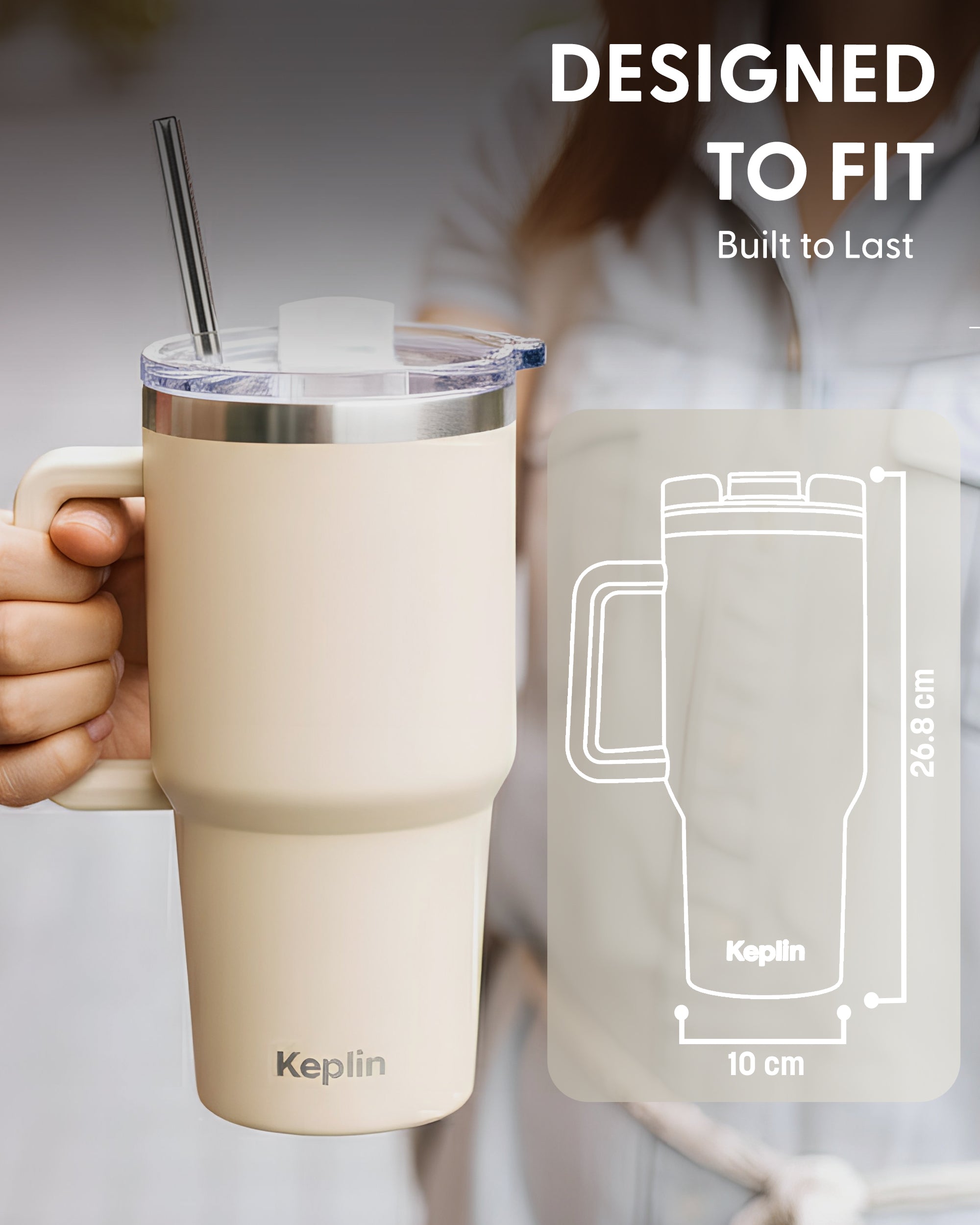 Keplin Tumbler 40 oz with Handle, Stainless Steel Vacuum Insulated Water Bottle with Straw and Lid, Cold for 29 Hours, Travel Mug, Thermal Flask, BPA Free