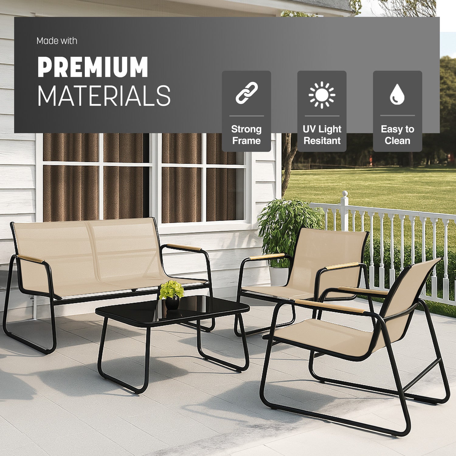 KEPLIN 4PC Conversation Set - Mesh Garden Furniture Set – Modern Outdoor Patio Seating – Easy Assembly – Comfortable & Durable – Stylish Design – Ideal for Gardens, Balconies, Poolside