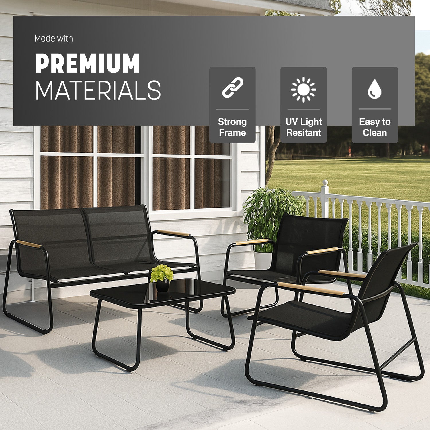 KEPLIN 4PC Conversation Set - Mesh Garden Furniture Set – Modern Outdoor Patio Seating – Easy Assembly – Comfortable & Durable – Stylish Design – Ideal for Gardens, Balconies, Poolside