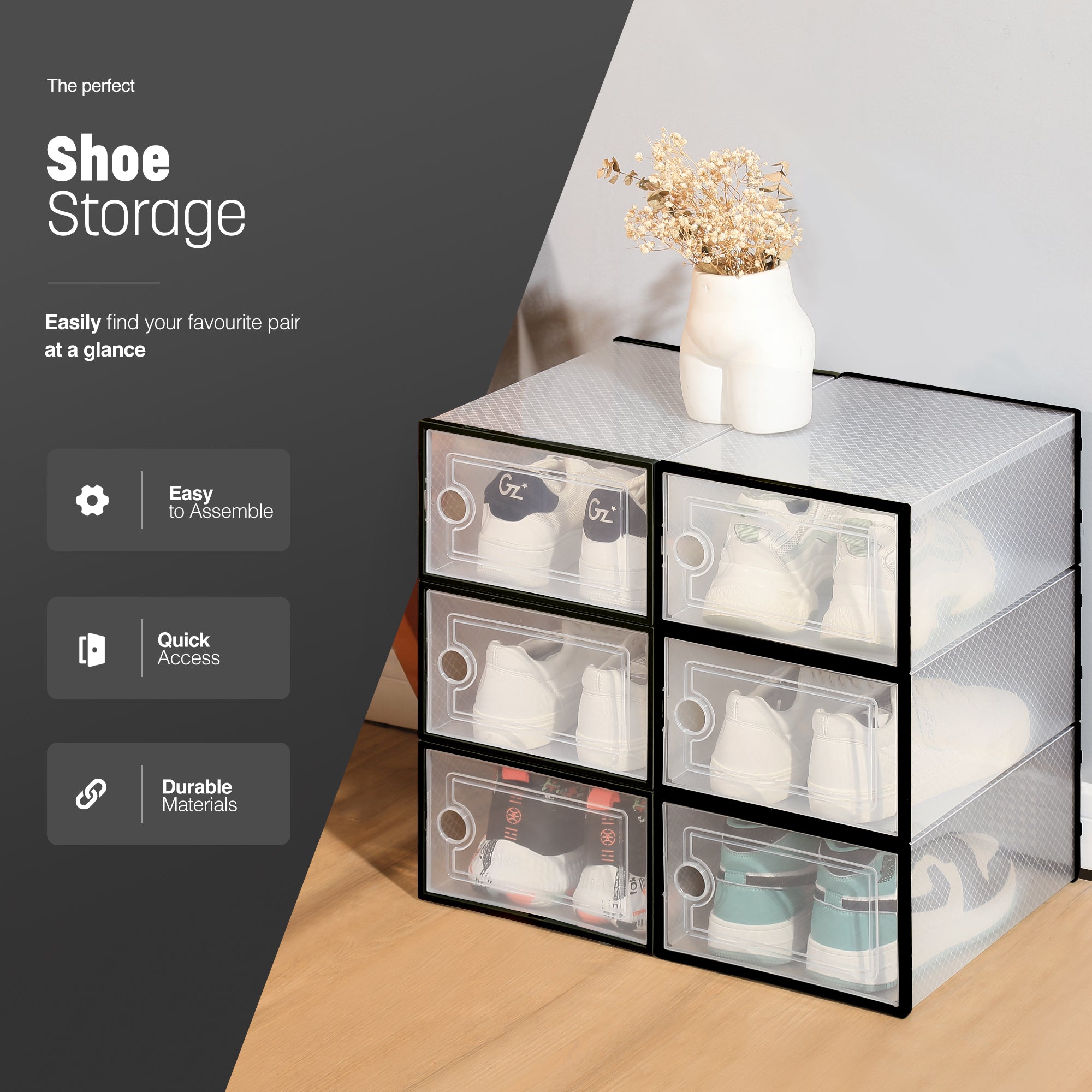 Stackable Shoe Storage Boxes (12-Pack) for Closet, Wardrobe & Home