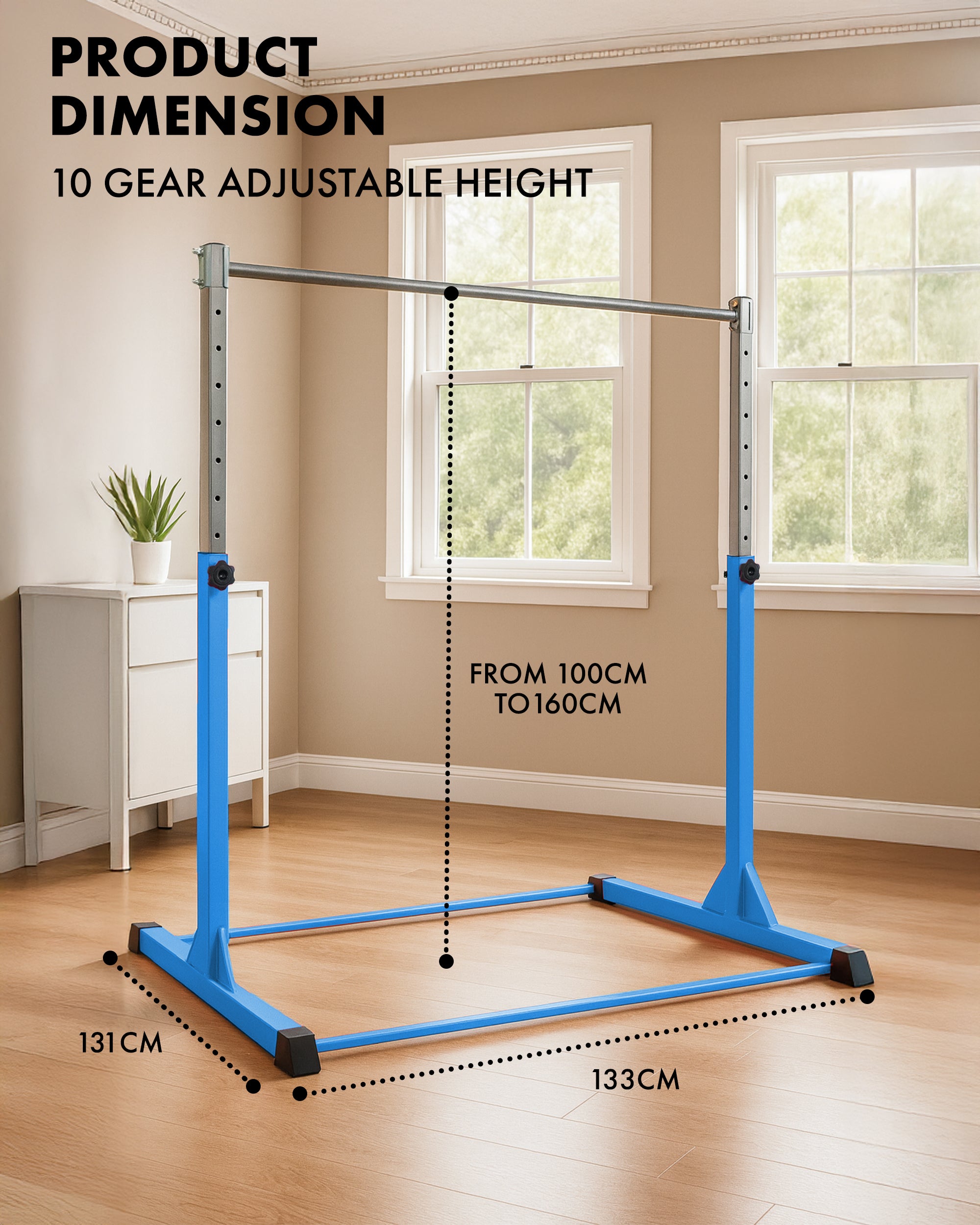 KAYMAN Foldable Large Gymnastics Horizontal Bar – Adjustable Height, Durable Iron Frame with Hand Protection Wrap