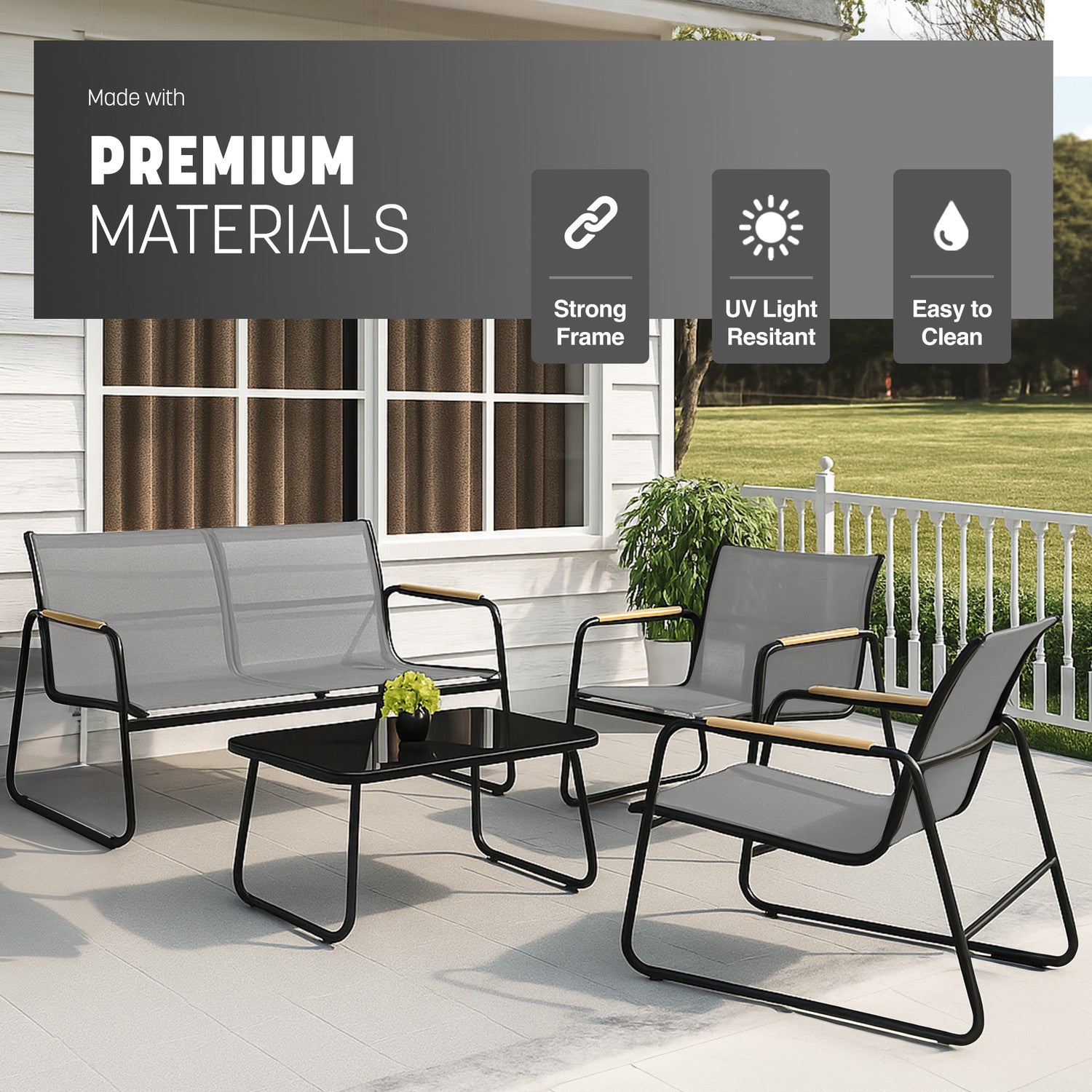 KEPLIN 4PC Conversation Set - Mesh Garden Furniture Set – Modern Outdoor Patio Seating – Easy Assembly – Comfortable & Durable – Stylish Design – Ideal for Gardens, Balconies, Poolside