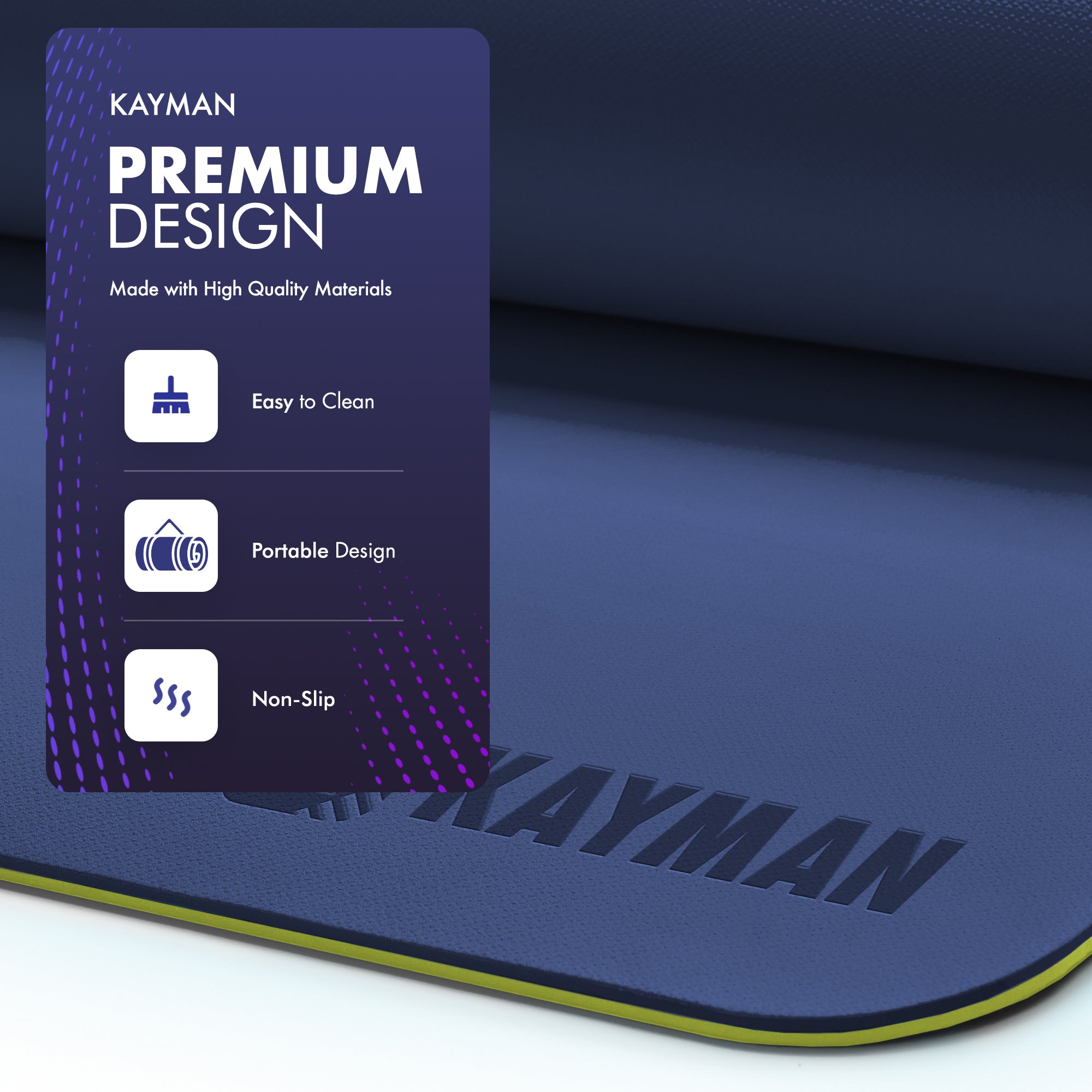 KAYMAN Yoga & Exercise Mat with Carry Strap, Large Non-Slip Comfortable Training & Workout Floor Mat for Home or Outdoor, Gym, Pilates, Gymnastics, HiiT, Stretching & Meditation