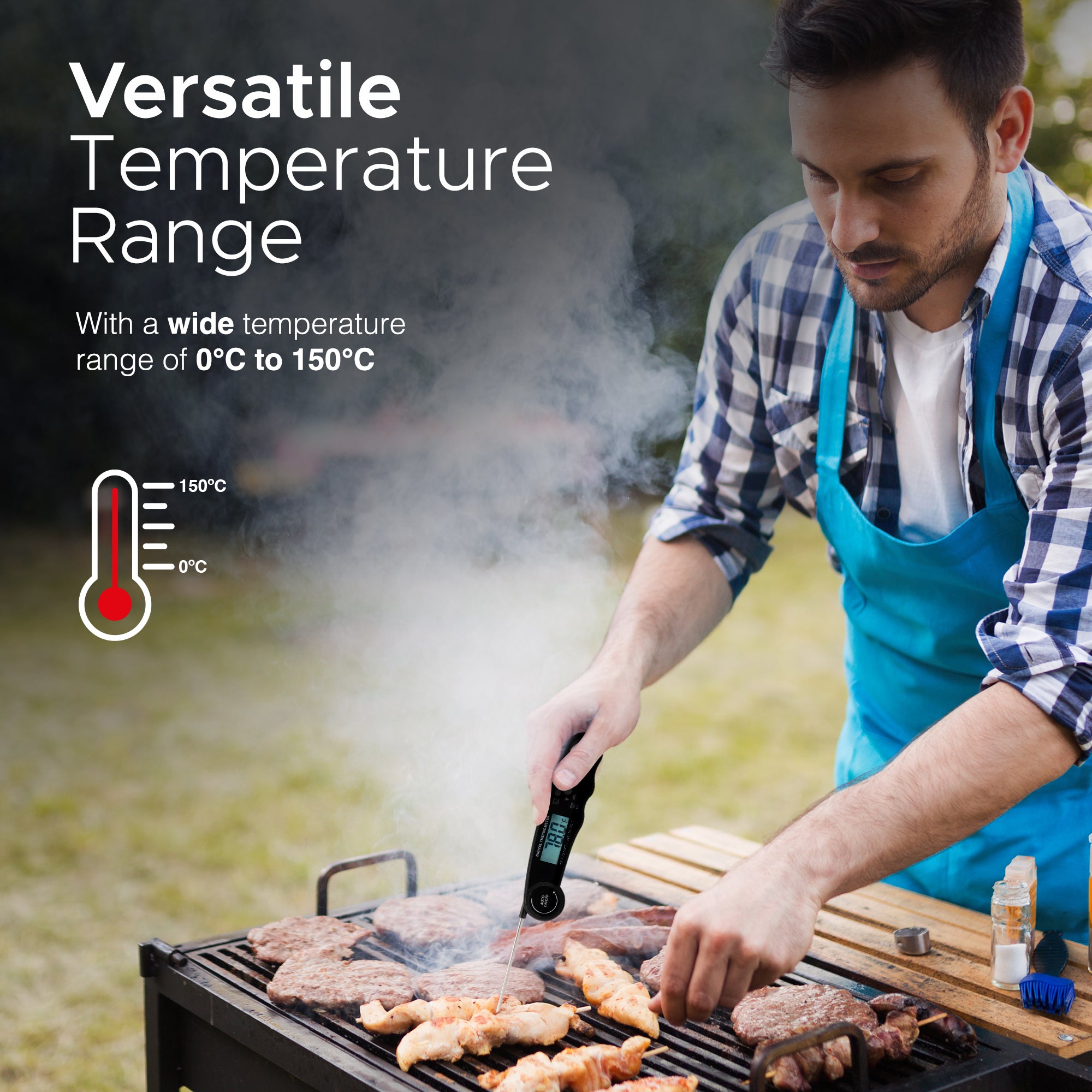 Keplin Meat Thermometer - Instant Read Food Thermometer with Backlight LCD, Foldable Design, Auto Turn Off, Magnet, Fast 3-Second Response, Temperature Range 0-150°C, Includes Bottle Opener