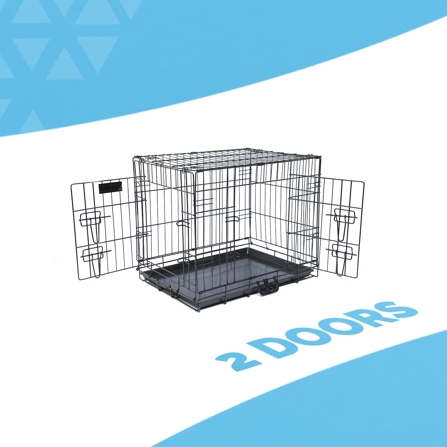 FurDreams Heavy Duty Dog Crate – Black Metal Folding Cage with Dual Doors, Chew-Resistant Plastic Tray, and Carry Handle – Perfect for Puppy Training