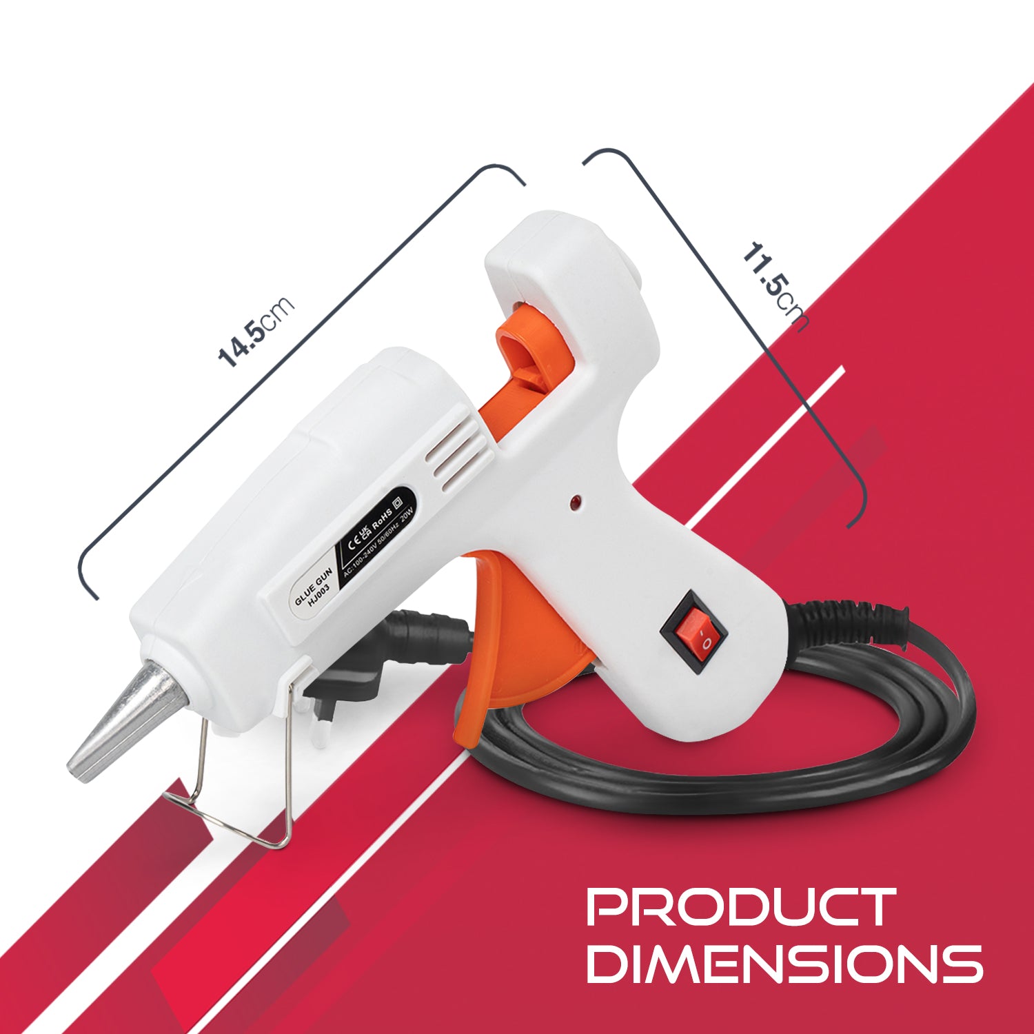 Haltons Hot Glue Gun - 20W Safe Electric Glue Gun with 50 Melt Glue Sticks (150mm x 7mm), Perfect for DIY, Arts, Crafts and Repair, Compatible with Wood, Glass, Metal, Plastic & Fabric