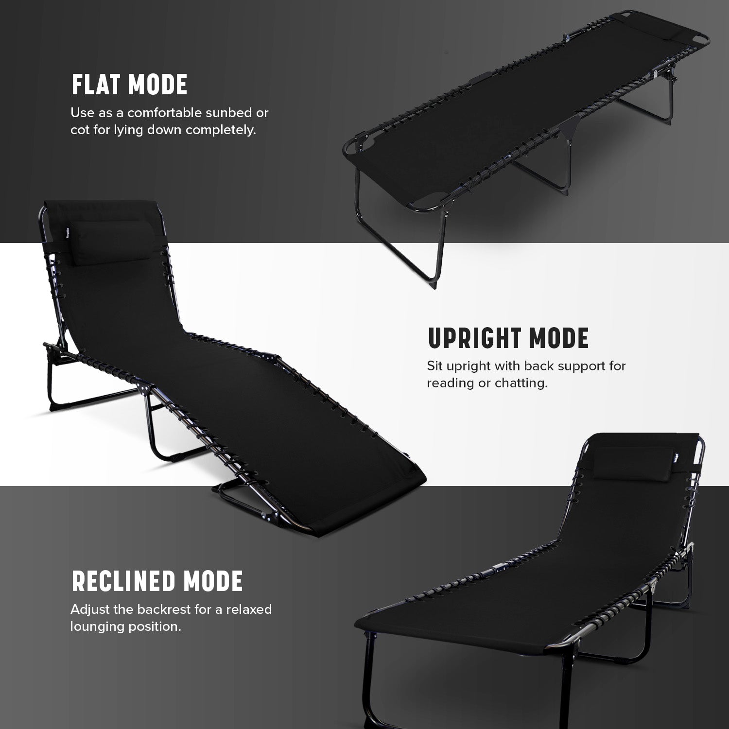 KEPLIN Foldable Recliner Sun Lounger - 600D Oxford Fabric - Adjustable Back and Leg Rests - Lightweight and Portable - Compact Space-Saving Design - Durable Outdoor Use - 190 x 65 x 30 cm