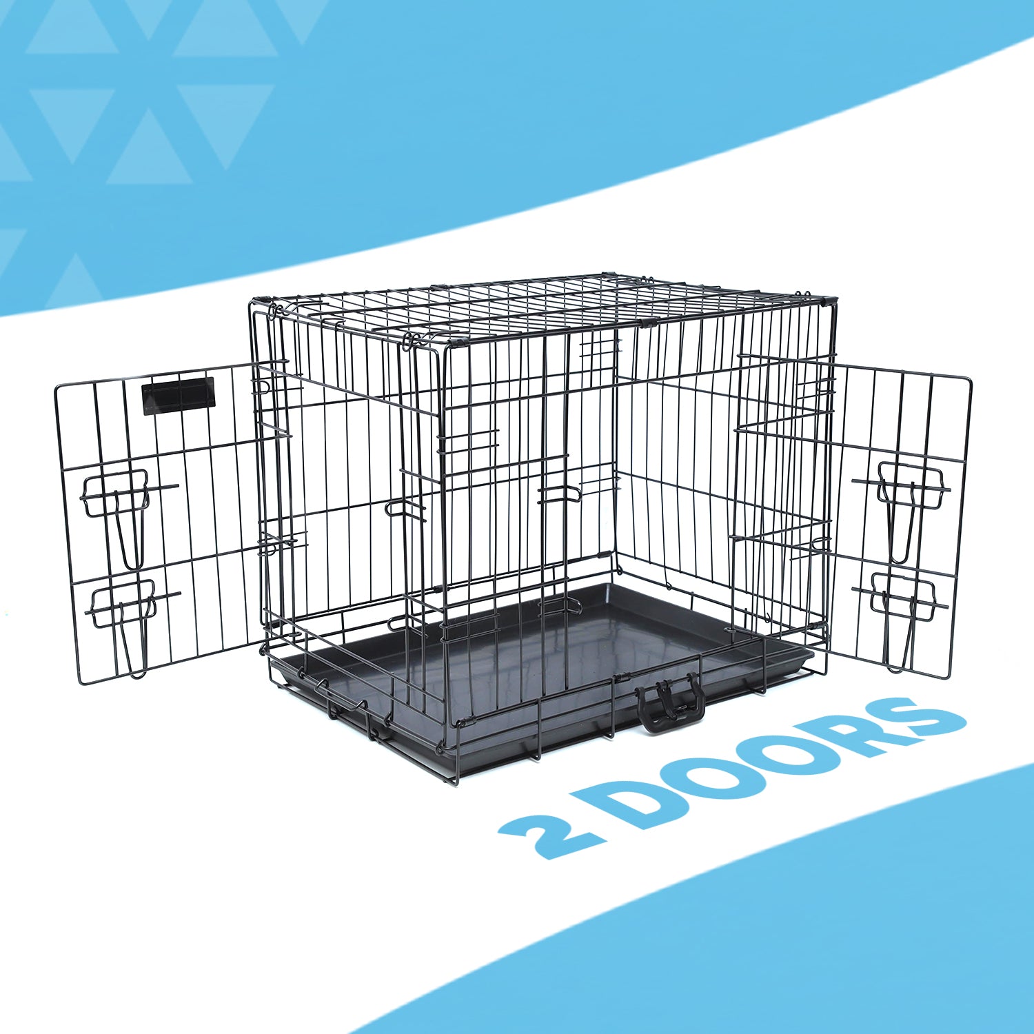 FurDreams Heavy Duty Dog Crate – Black Metal Folding Cage with Dual Doors, Chew-Resistant Plastic Tray, and Carry Handle – Perfect for Puppy Training