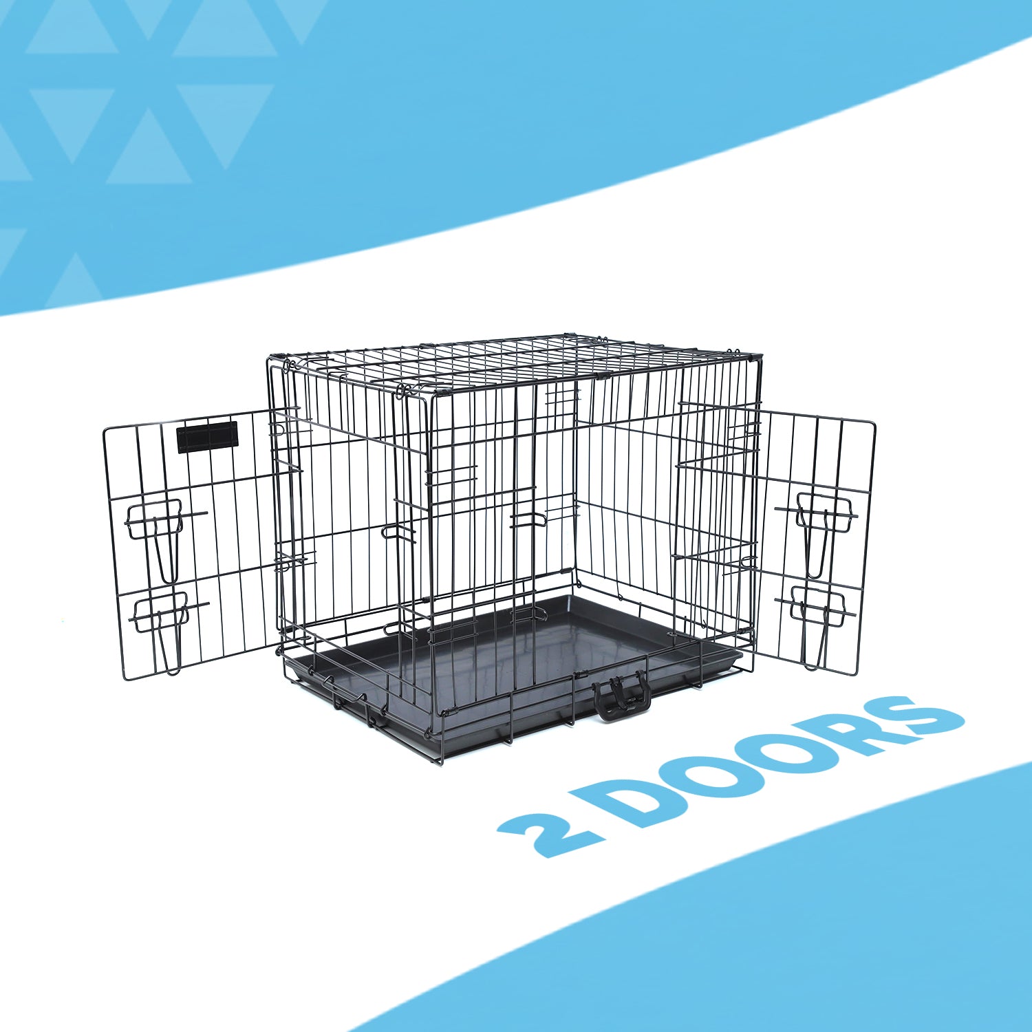 FurDreams Heavy Duty Dog Crate – Black Metal Folding Cage with Dual Doors, Chew-Resistant Plastic Tray, and Carry Handle – Perfect for Puppy Training