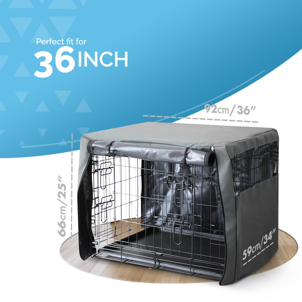 FurDreams Premium 36-Inch Dog Crate Cover – Polyester with PVC Coating, Rolling Doors & Breathable Mesh Windows – Easy Installation, Machine Washable – Ideal for Puppy Training