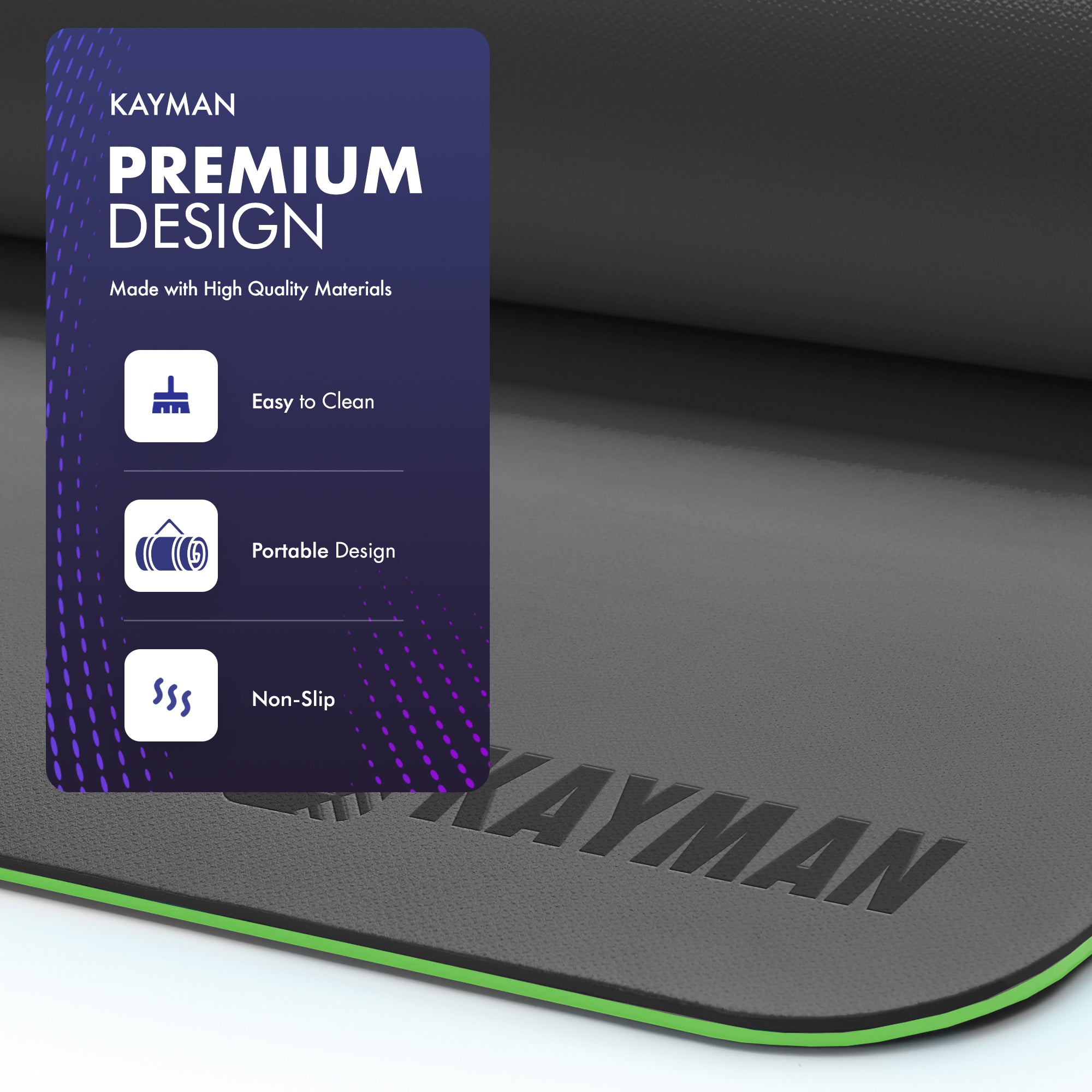 KAYMAN Yoga & Exercise Mat with Carry Strap, Large Non-Slip Comfortable Training & Workout Floor Mat for Home or Outdoor, Gym, Pilates, Gymnastics, HiiT, Stretching & Meditation