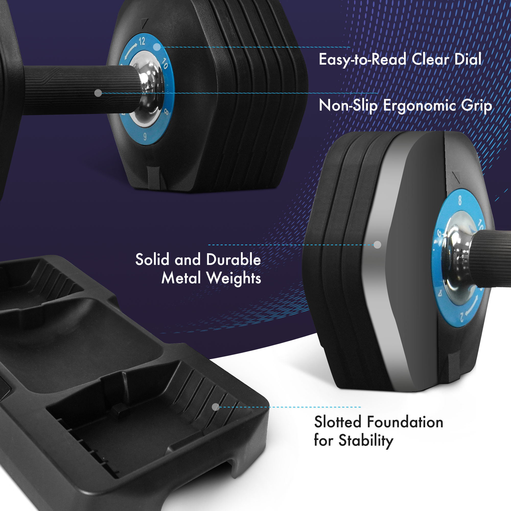 Kayman 12-in-1 Adjustable Dumbbells Set Pair, Home Gym Weights, 24kg Pairs Space-Saving Fitness Equipment with Smart Click Adjustment