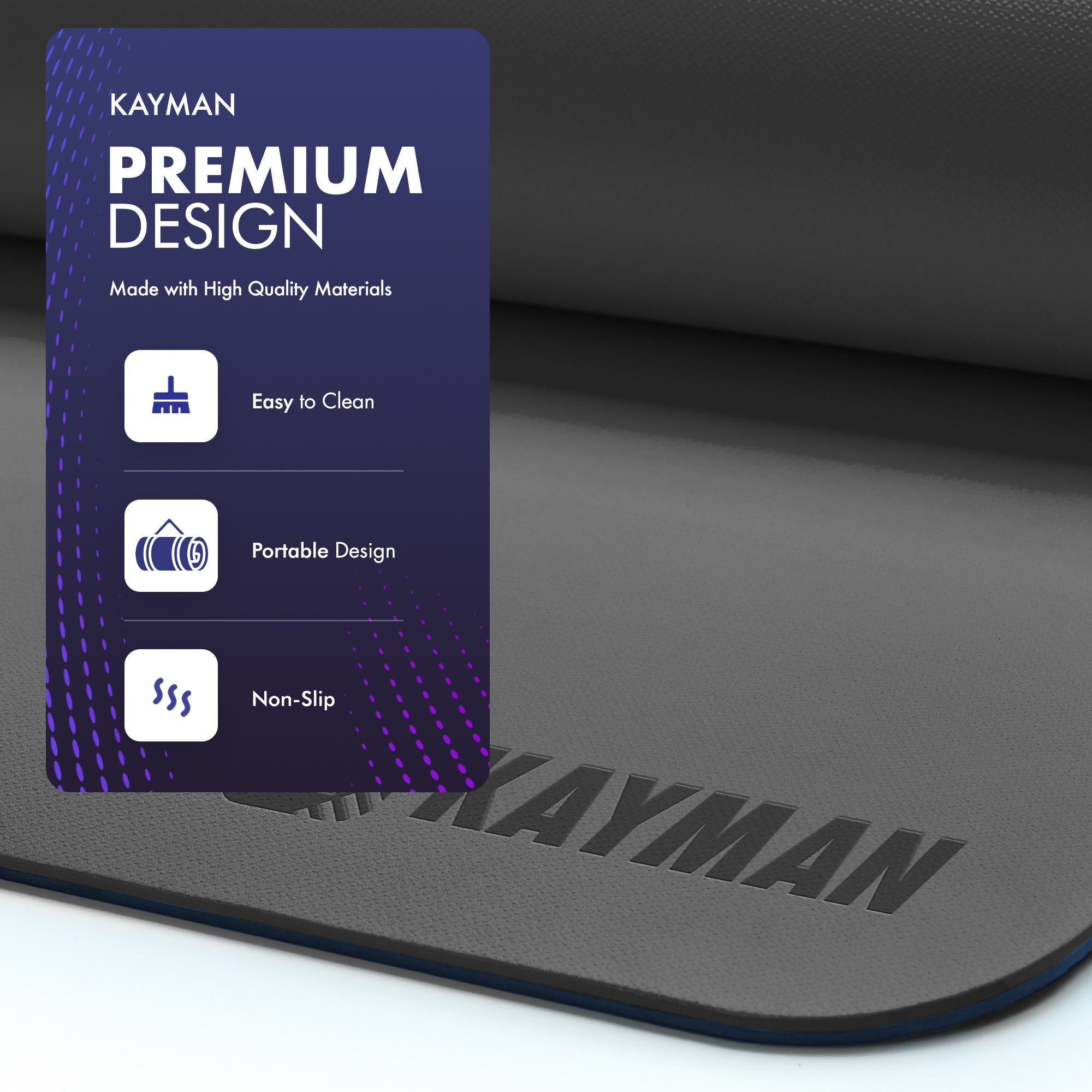 KAYMAN Yoga & Exercise Mat with Carry Strap, Large Non-Slip Comfortable Training & Workout Floor Mat for Home or Outdoor, Gym, Pilates, Gymnastics, HiiT, Stretching & Meditation