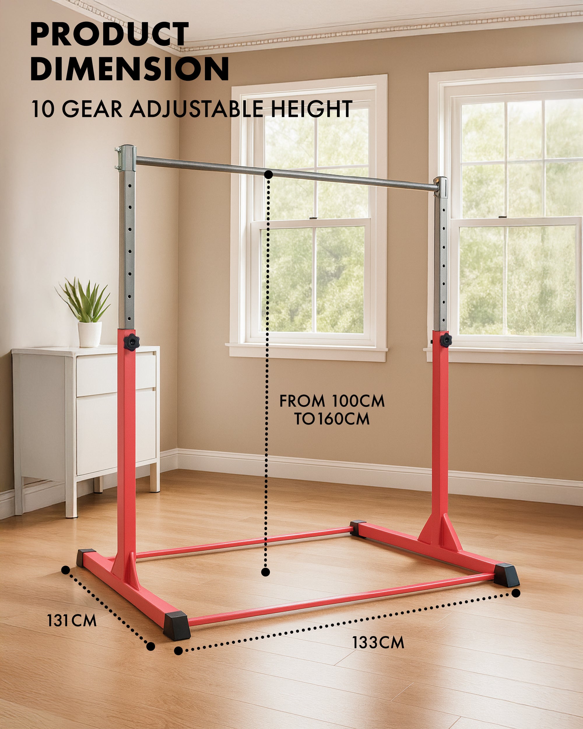 KAYMAN Foldable Large Gymnastics Horizontal Bar – Adjustable Height, Durable Iron Frame with Hand Protection Wrap