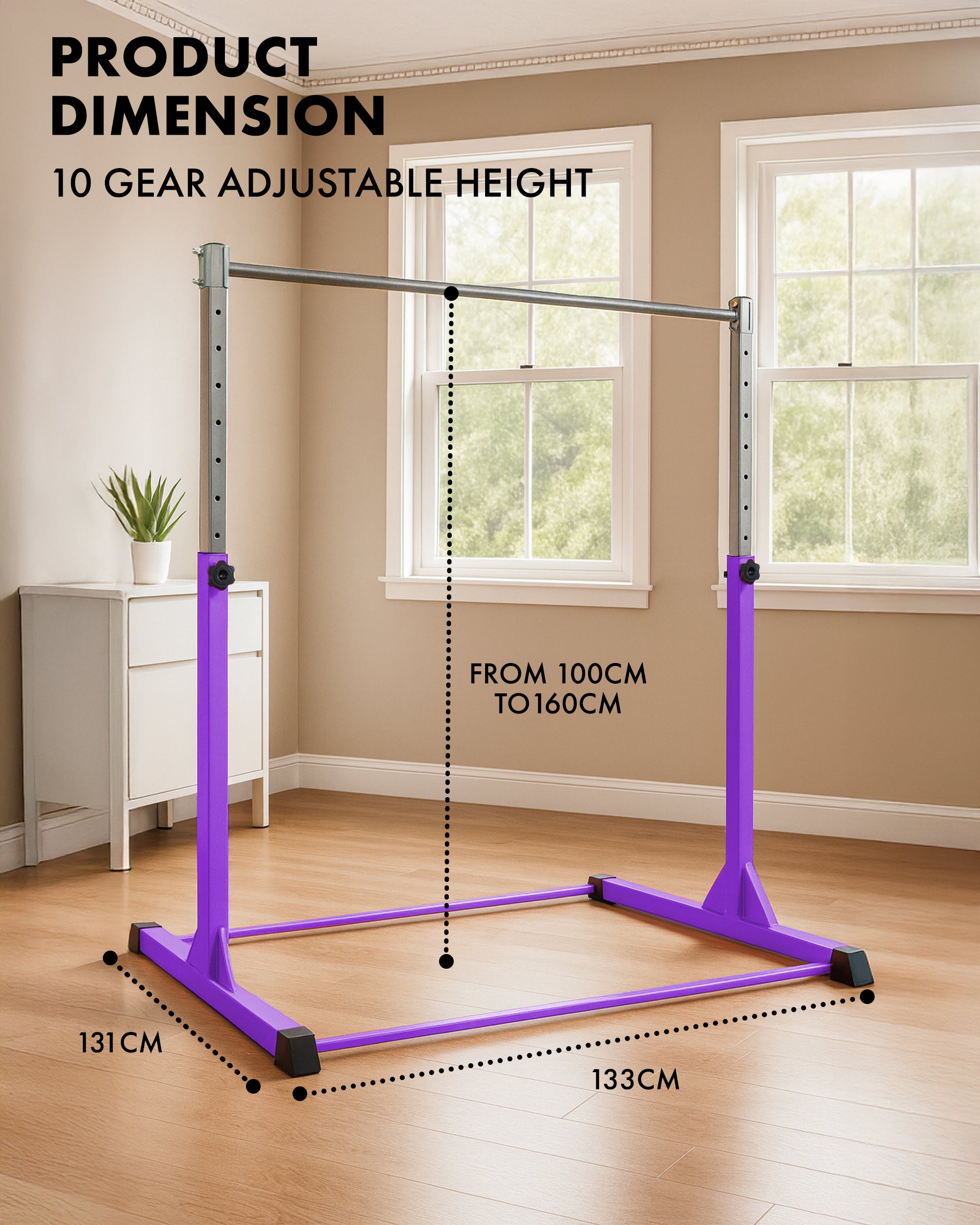 KAYMAN Foldable Large Gymnastics Horizontal Bar – Adjustable Height, Durable Iron Frame with Hand Protection Wrap