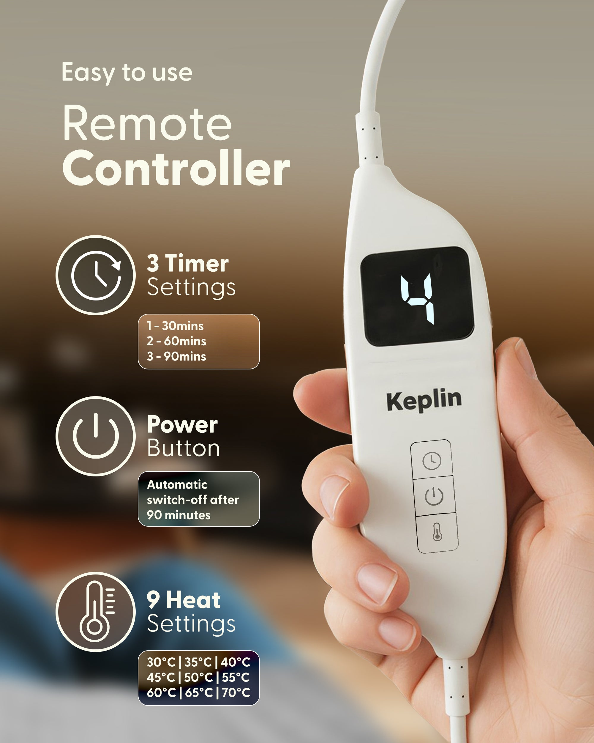 Keplin Heating Pad, Electric Heat Pad with Automatic Switch-Off and 9 Temperature Levels, Heating pad for Back Neck Shoulder Belly Heating Technology