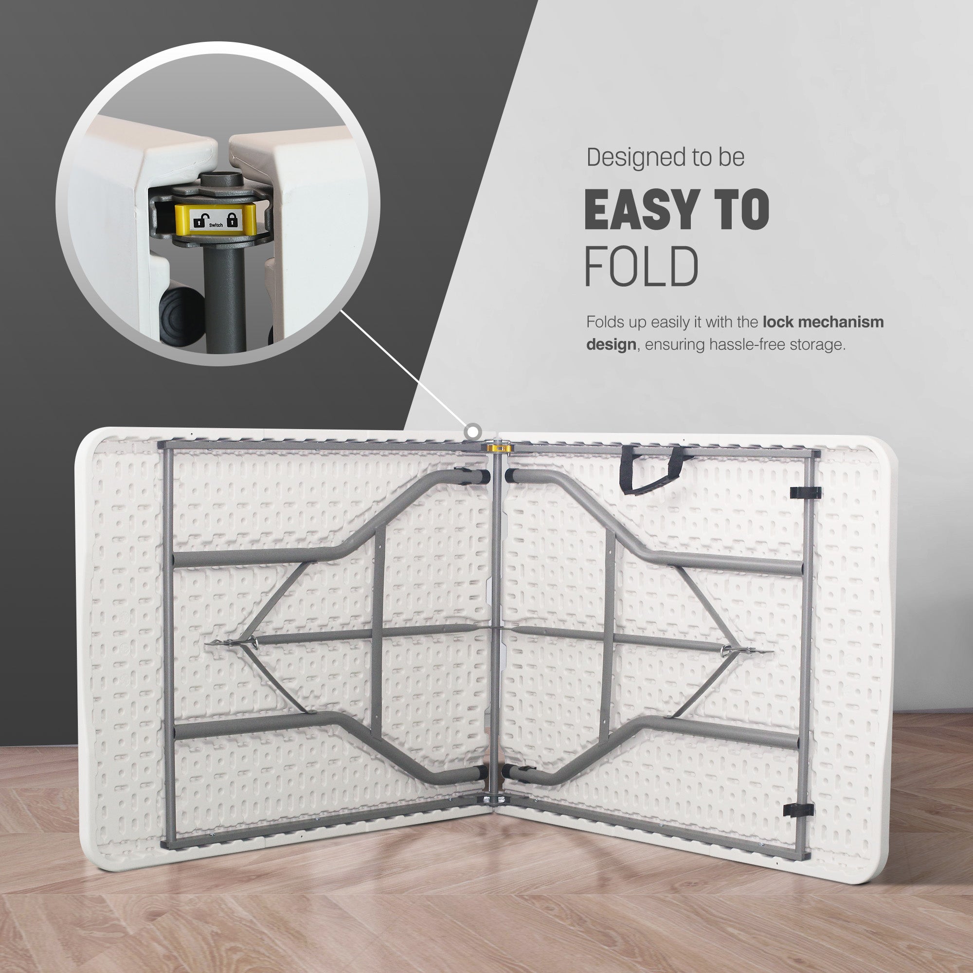 KEPLIN 6ft Folding Table with Spacious 180x70x74cm Tabletop & Sturdy Metal Frame