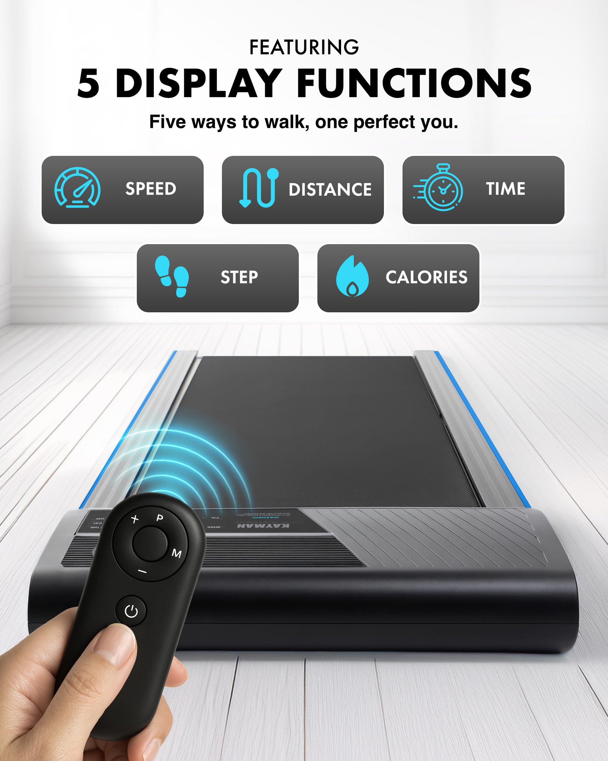 Kayman 3-in-1 Walking Pad Treadmill – Under Desk Electric Treadmill, Space-Saving, 120kg Capacity, 1–6km/h, Running, Walking & Working Modes, 2-Level Manual Incline, LED Display, Remote,900×400mm Belt