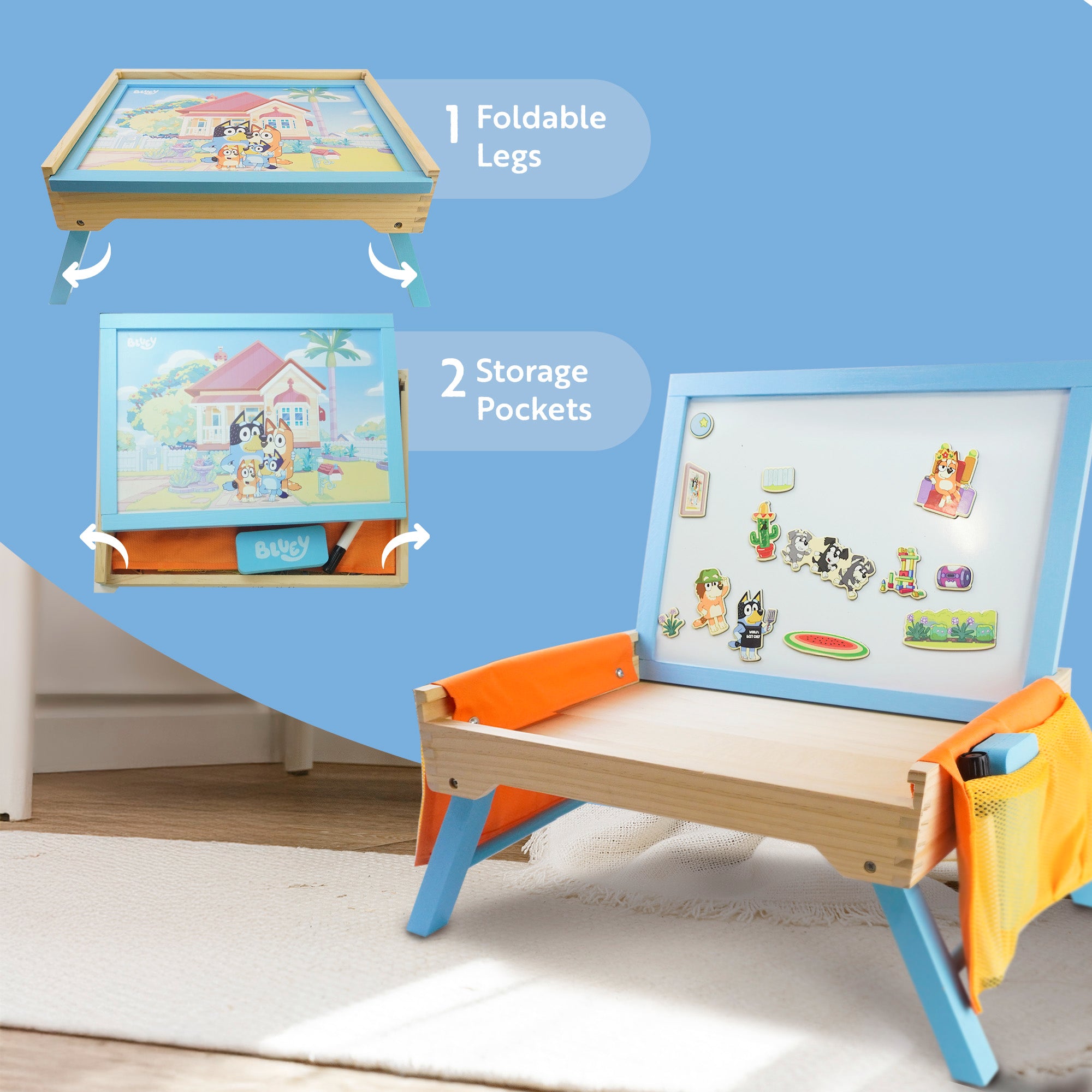 Bluey 102D Creation Station - 2 in 1 Magnetic Whiteboard & Lap Tray for Kids 3+, Portable, Sturdy & FSC-Certified, Compact & Kid-Safe