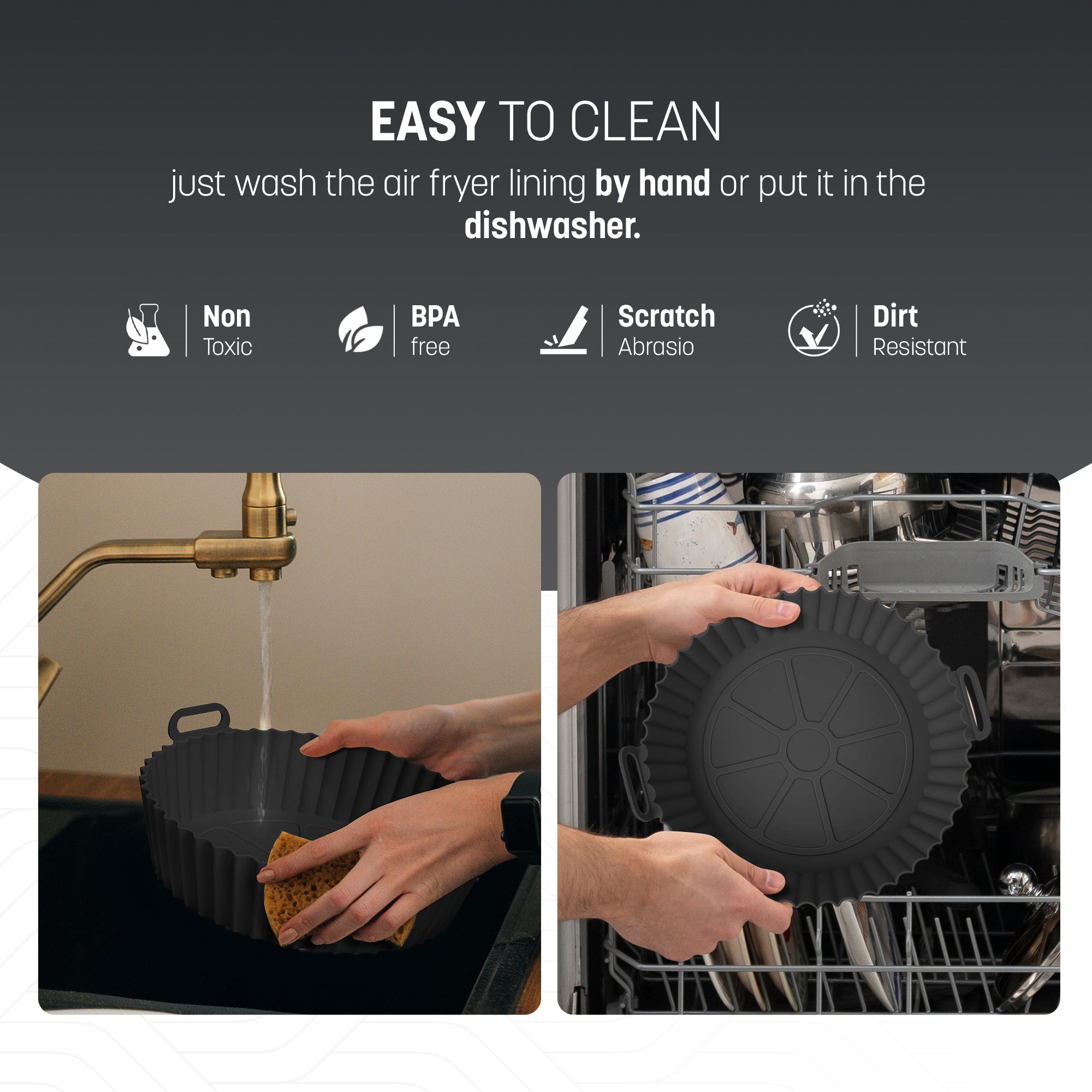 Keplin Silicone Air Fryer Liners - 3 Pack Non-Stick Reusable Silicone Liners, Dual & Tower Air Fryers - BPA-Free, Heat Resistant to 230°C, Dishwasher Safe Air Fryer Silicone Liner