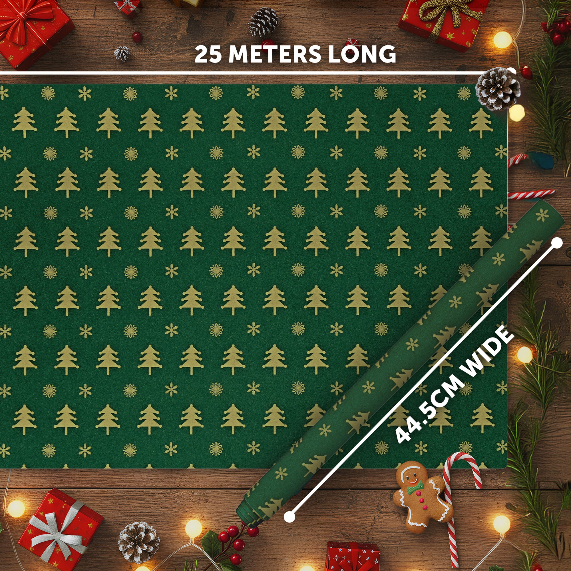 Kraft & Co 2 Pack Christmas Wrapping Paper Roll - Festive Designed Recyclable Kraft Paper, Perfect for Holiday Gifts, Arts & Crafts-Wrapping for a Merry Christmas (44.5cm x 25m)