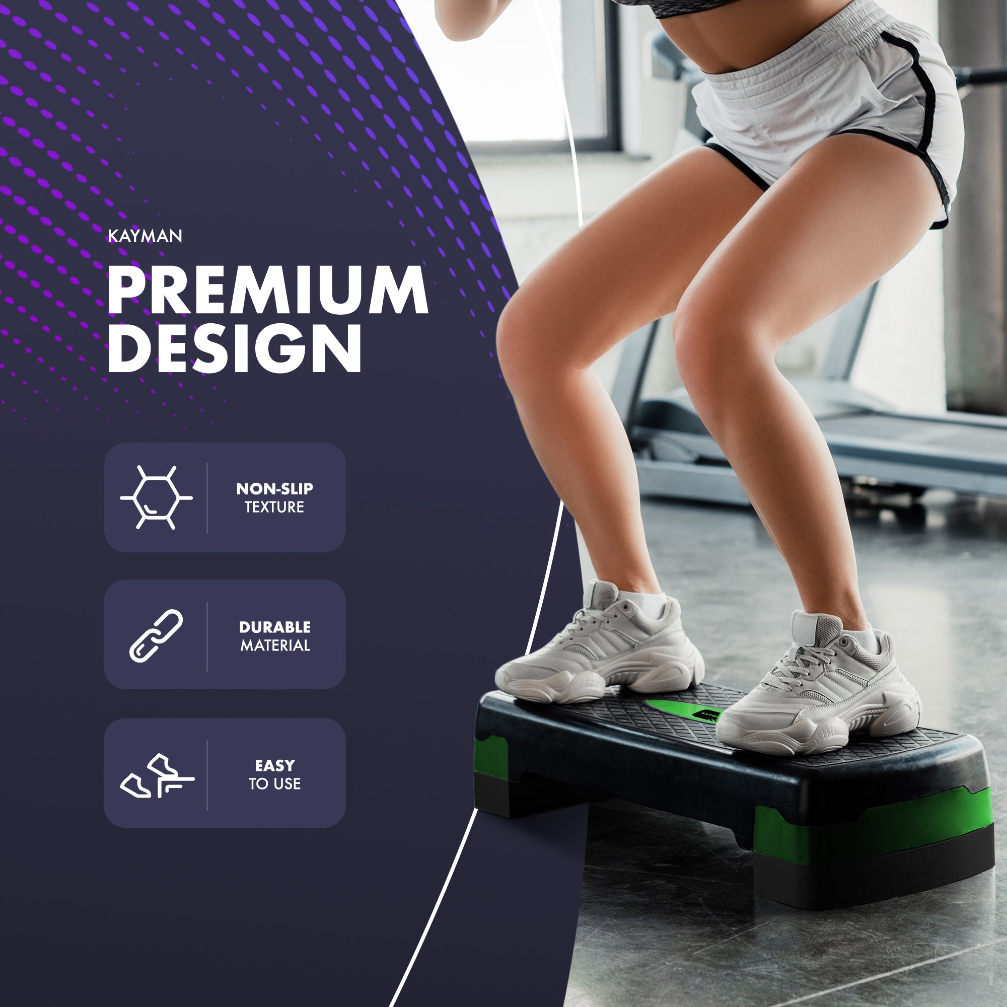 KAYMAN Exercise Stepper – Adjustable Fitness Step Platform for Home & Gym Workouts | Ideal for Aerobics, Cardio, Weights, Yoga | 2 Level Heights