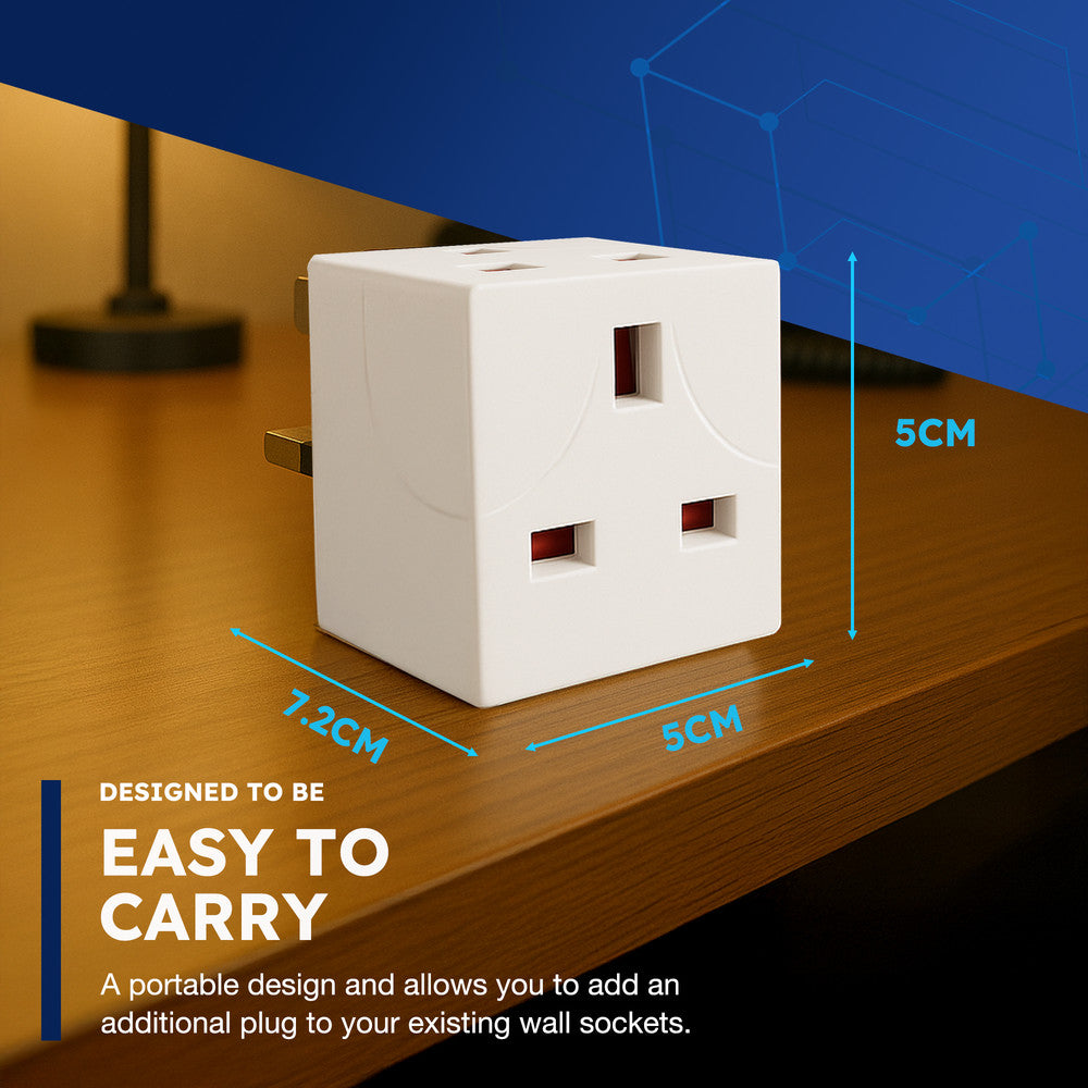 Desiretech 2 Way Adaptor – UK Double Plug Adapter with 13A Fuse – Compact Multi Plug Socket for Home & Office – Dual Extension Plug for Appliances, TV, PC, Kitchen & Lighting – White