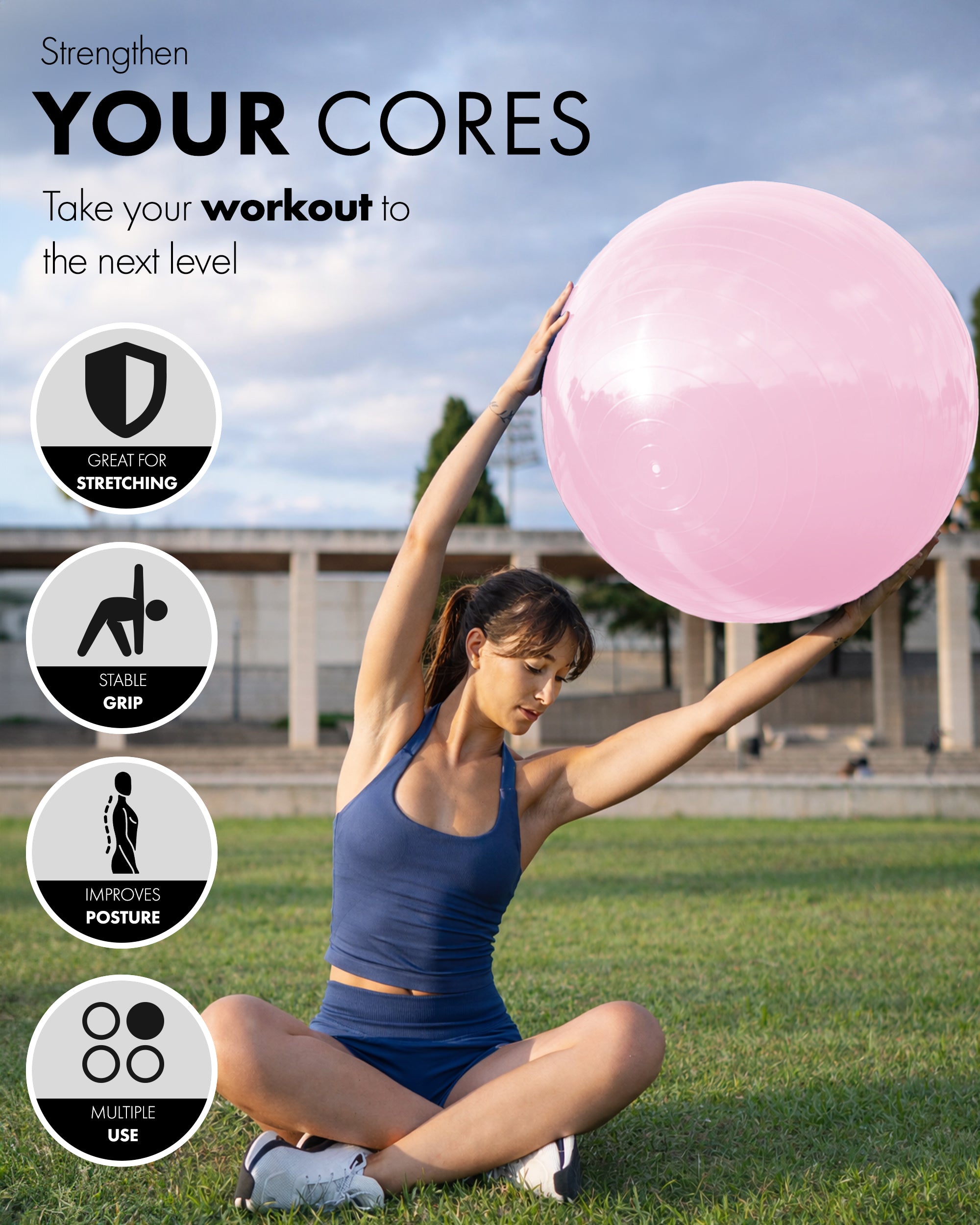 KAYMAN Exercise Ball - Anti-Burst System, Non-Slip Rings, Durable Material, Easy to Inflate, Ideal for Yoga, Pilates, Fitness, Balance Training, Gym, and Home Workouts