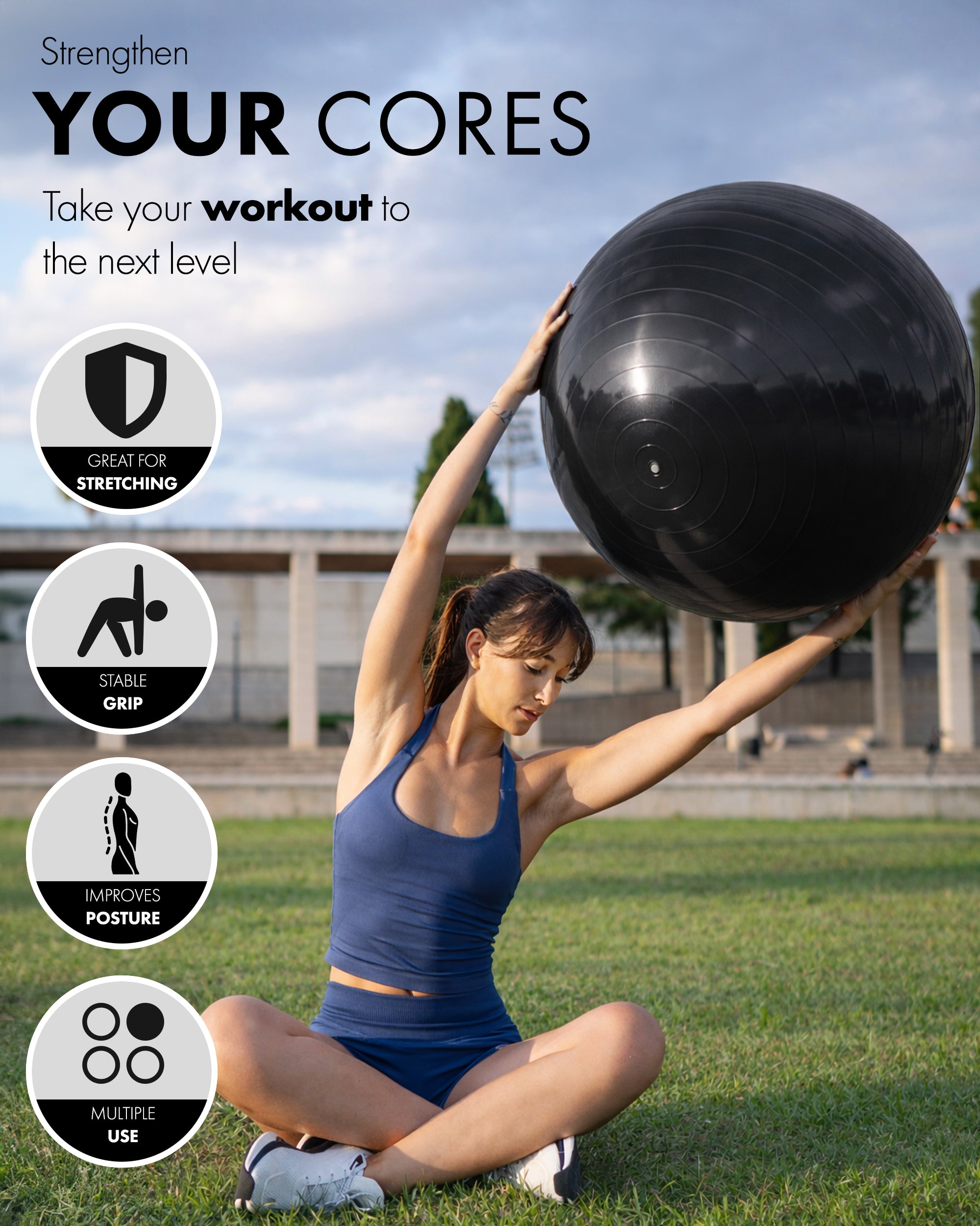 KAYMAN Exercise Ball - Anti-Burst System, Non-Slip Rings, Durable Material, Easy to Inflate, Ideal for Yoga, Pilates, Fitness, Balance Training, Gym, and Home Workouts