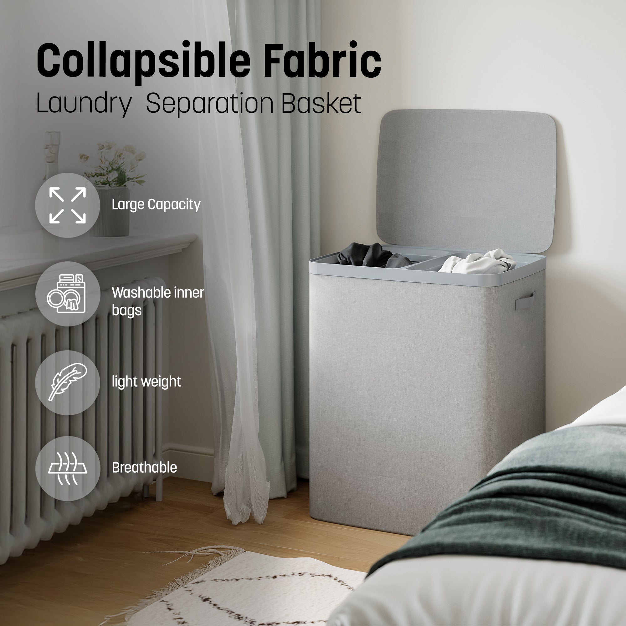 Keplin Collapsible Laundry Basket with Lid & Removable Liner
