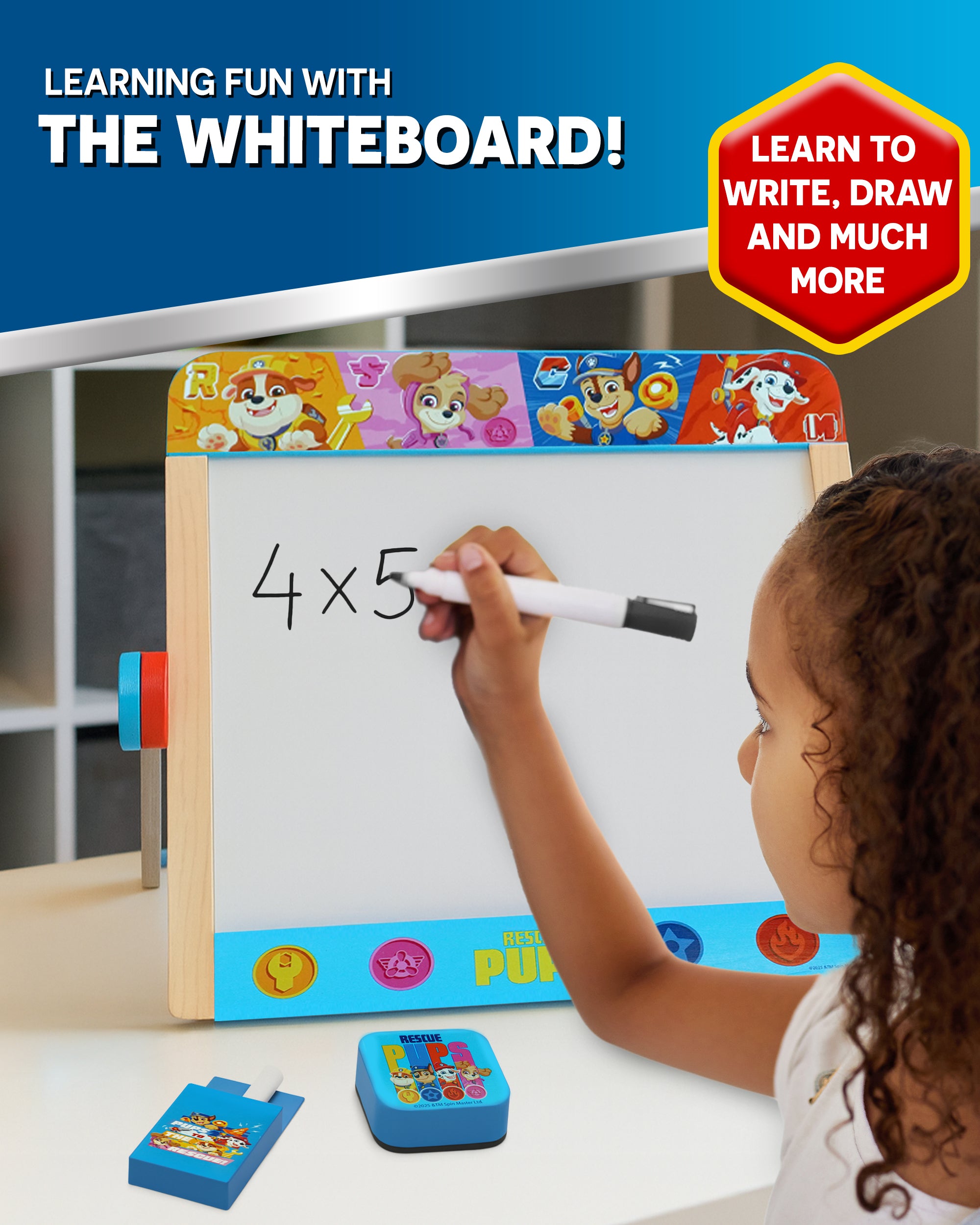 Paw Patrol Tabletop Easel for Kids – 2 in 1 Double-Sided Chalkboard and Whiteboard with Pen, Chalk & Eraser – Portable Drawing Board for Children