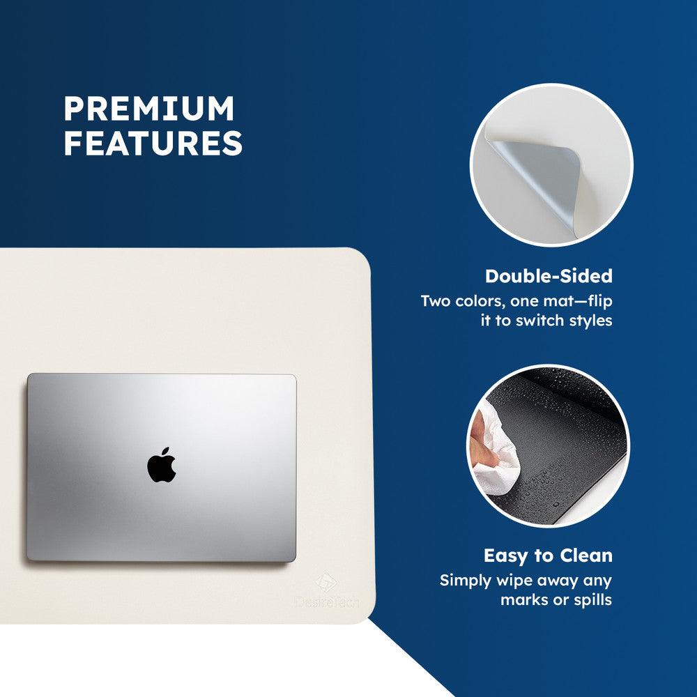 DesireTech Reversible Extra Large Office Desk Mat- Small Dual-Sided Desk Mat, Waterproof Faux Leather Table Surface Protector Desk- Laptop Mat & Mouse Pad