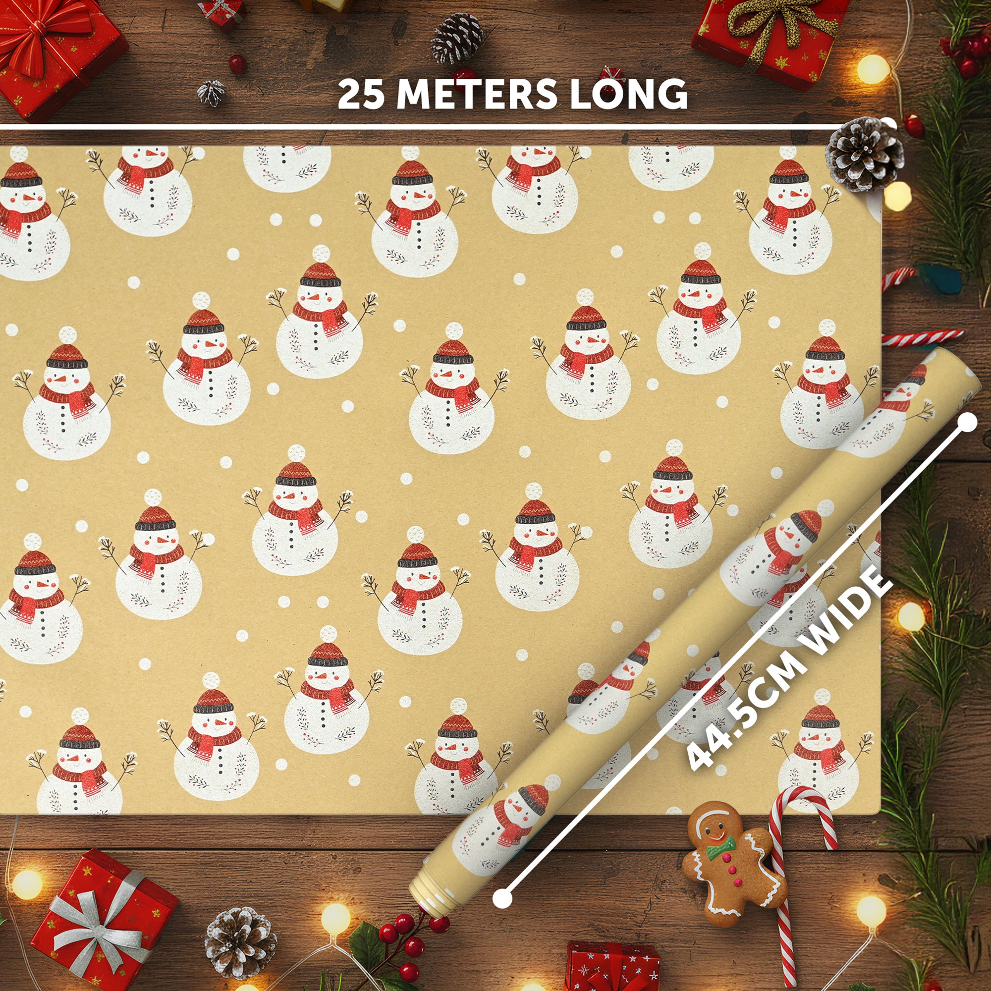 Kraft & Co 2 Pack Christmas Wrapping Paper Roll - Festive Designed Recyclable Kraft Paper, Perfect for Holiday Gifts, Arts & Crafts-Wrapping for a Merry Christmas (44.5cm x 25m)