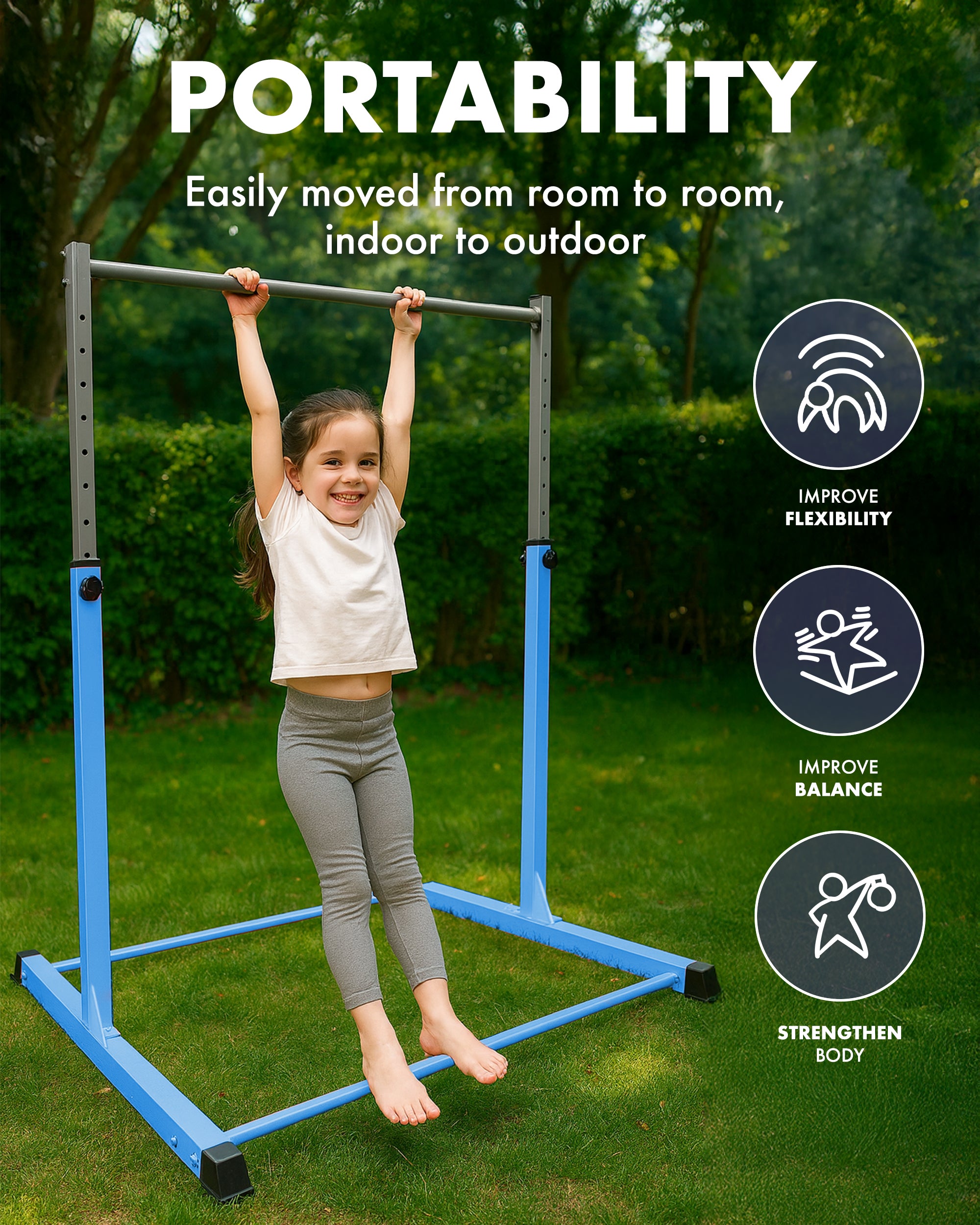 KAYMAN Foldable Large Gymnastics Horizontal Bar – Adjustable Height, Durable Iron Frame with Hand Protection Wrap
