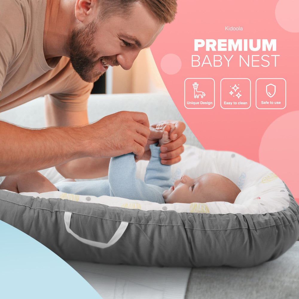Kidoola Newborn Baby Nest Lounger - 100% Cotton, Washable, Safe and Breathable Fabric 0-12 Months Unisex Ideal for Home, Travel & Baby Essential Gift (Animals)