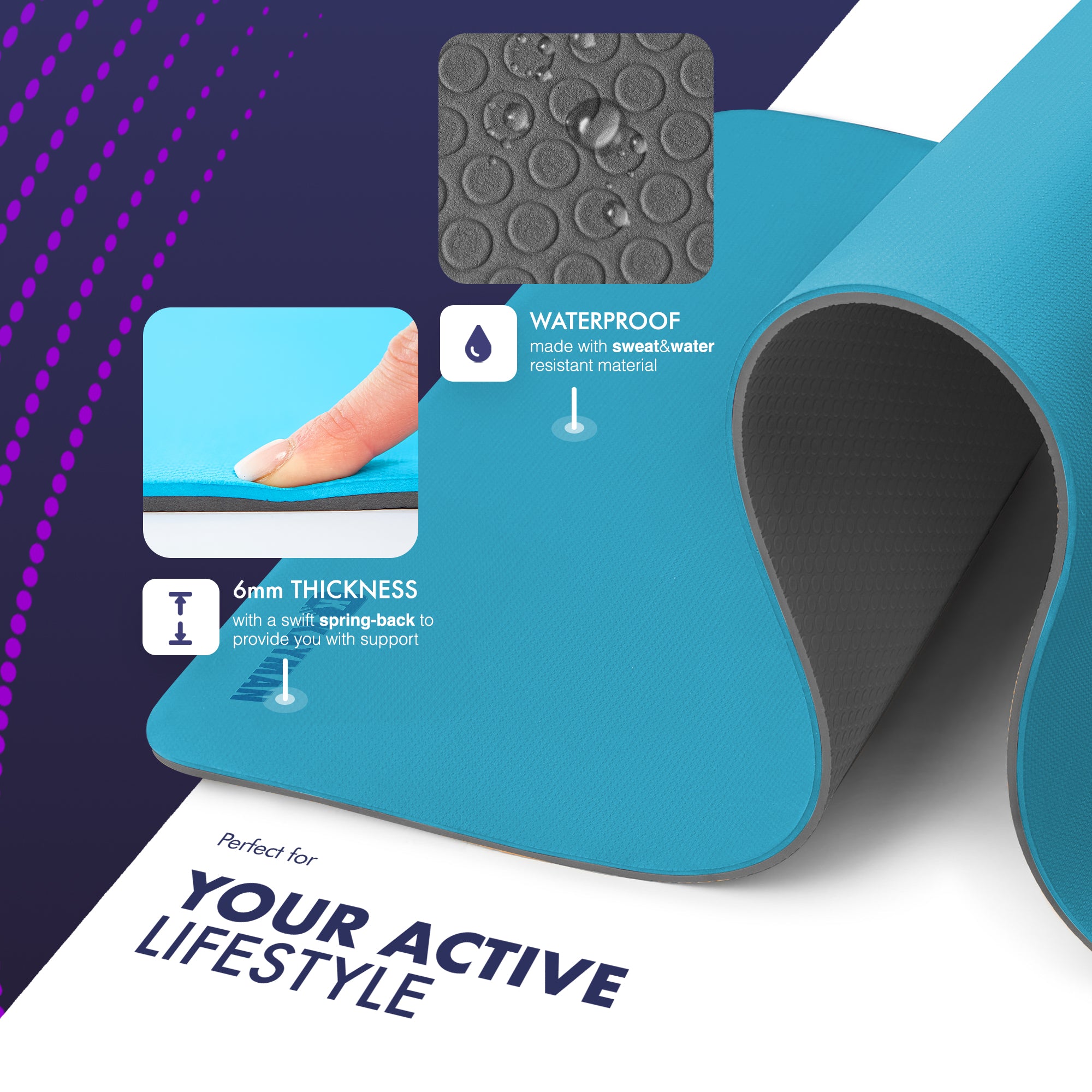 KAYMAN Yoga & Exercise Mat with Carry Strap, Large Non-Slip Comfortable Training & Workout Floor Mat for Home or Outdoor, Gym, Pilates, Gymnastics, HiiT, Stretching & Meditation