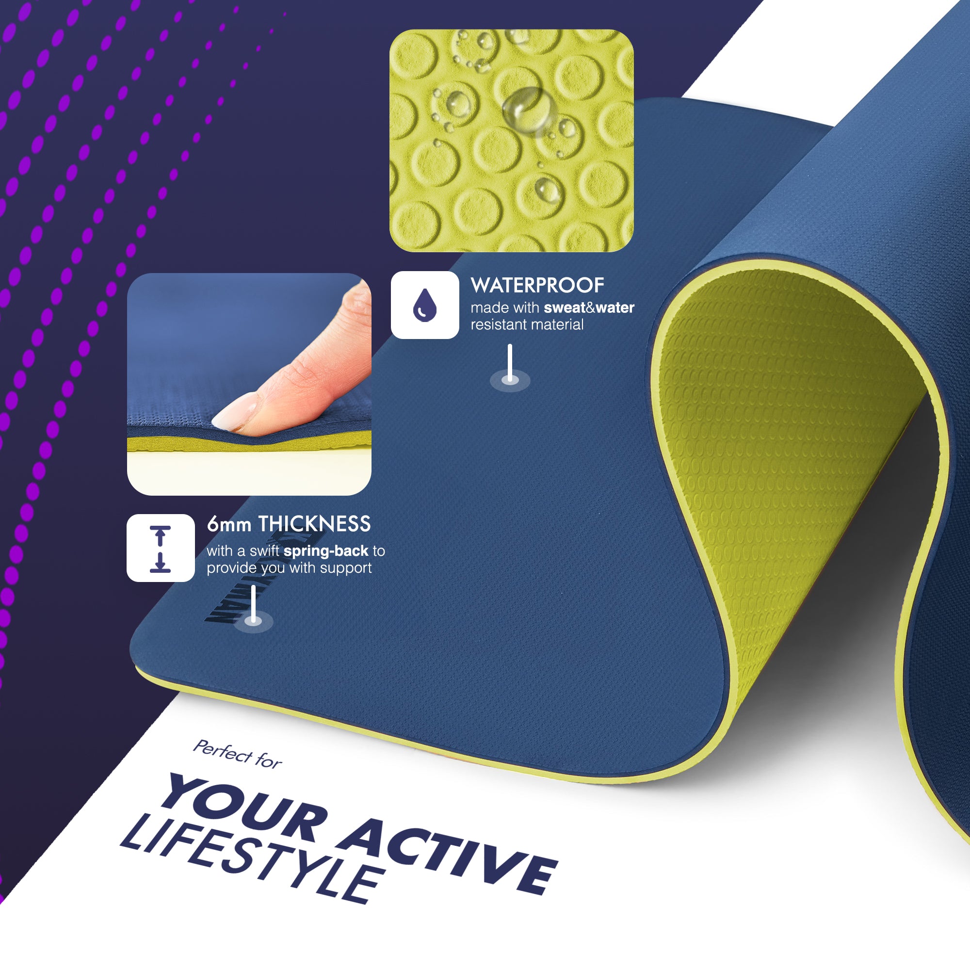 KAYMAN Yoga & Exercise Mat with Carry Strap, Large Non-Slip Comfortable Training & Workout Floor Mat for Home or Outdoor, Gym, Pilates, Gymnastics, HiiT, Stretching & Meditation