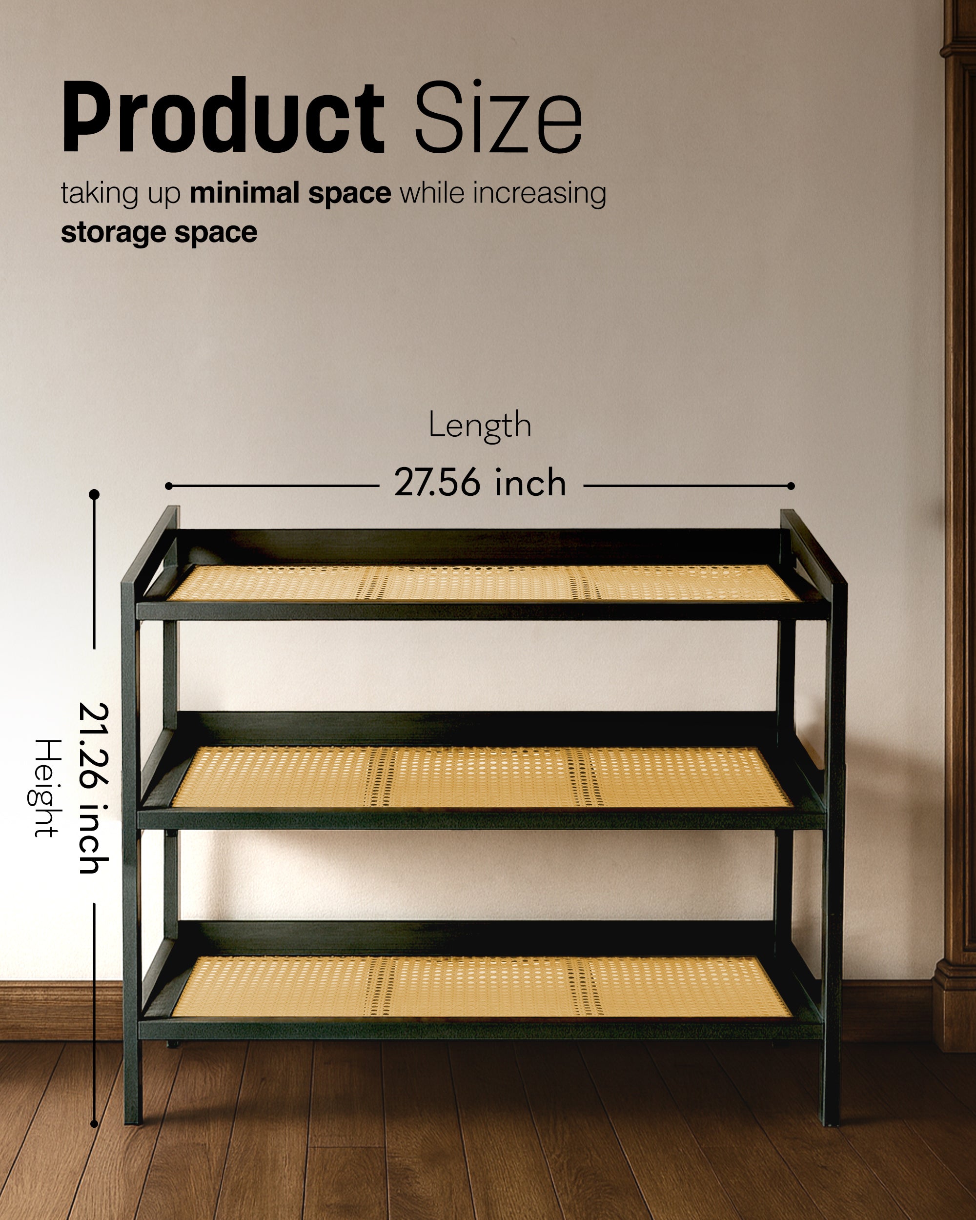 KEPLIN 2/3/4 Tier Bamboo and Rattan Shoe Rack Organiser – Eco-Friendly, Durable, Easy Assembly – Compact Design for Entryway, Closet, or Hallway – Stylish and Functional Storage – Black and Natural