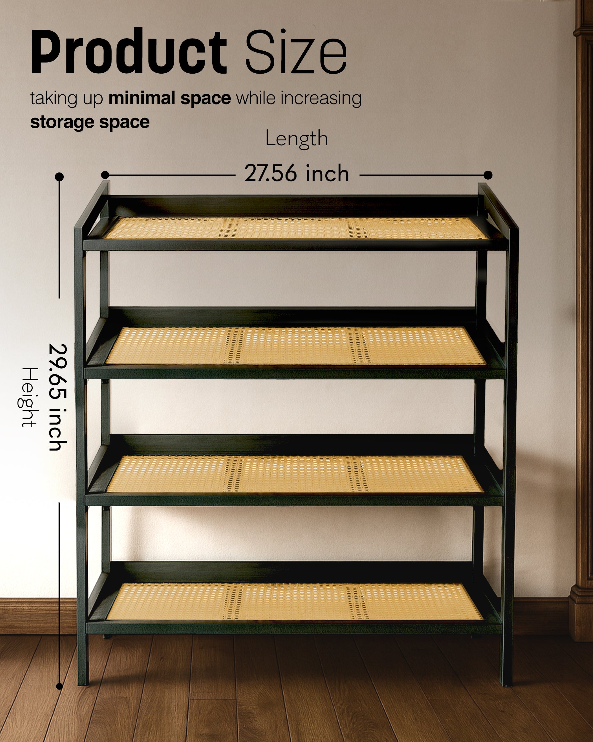 KEPLIN 2/3/4 Tier Bamboo and Rattan Shoe Rack Organiser – Eco-Friendly, Durable, Easy Assembly – Compact Design for Entryway, Closet, or Hallway – Stylish and Functional Storage – Black and Natural
