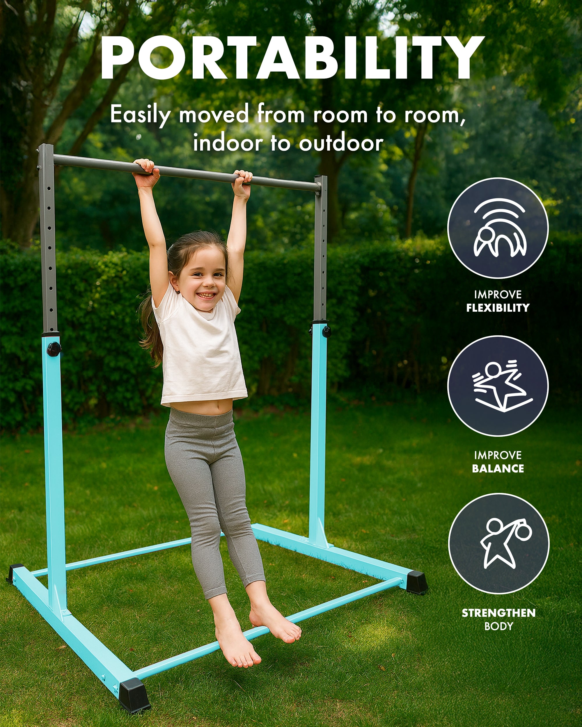 KAYMAN Foldable Large Gymnastics Horizontal Bar – Adjustable Height, Durable Iron Frame with Hand Protection Wrap