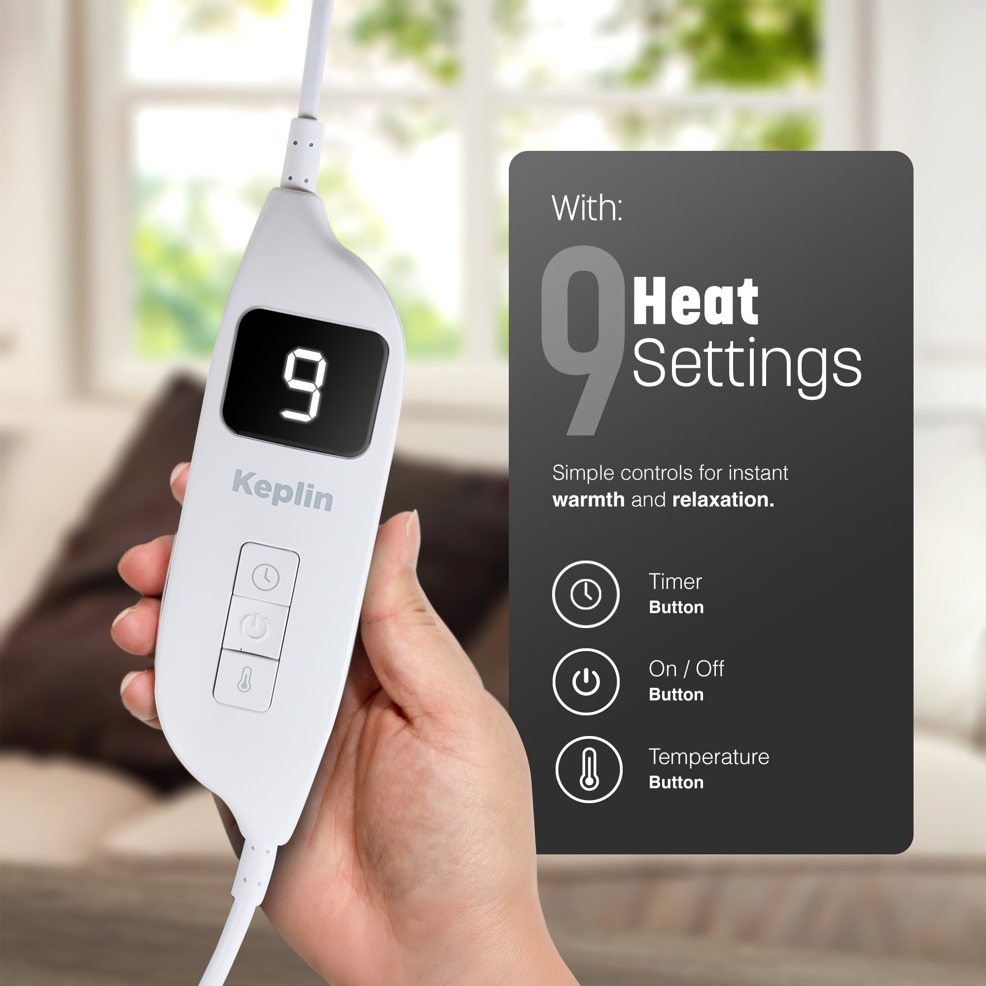 KEPLIN Electric Foot Warmer, 1 Pack - 9 Adjustable Temperature Settings, 90-Min Auto Shut-Off Timer, Overheat & Overcurrent Protection, Soft Fleece Lining, Washable Inner Sleeves (32x28x26cm), 1 Year Warranty