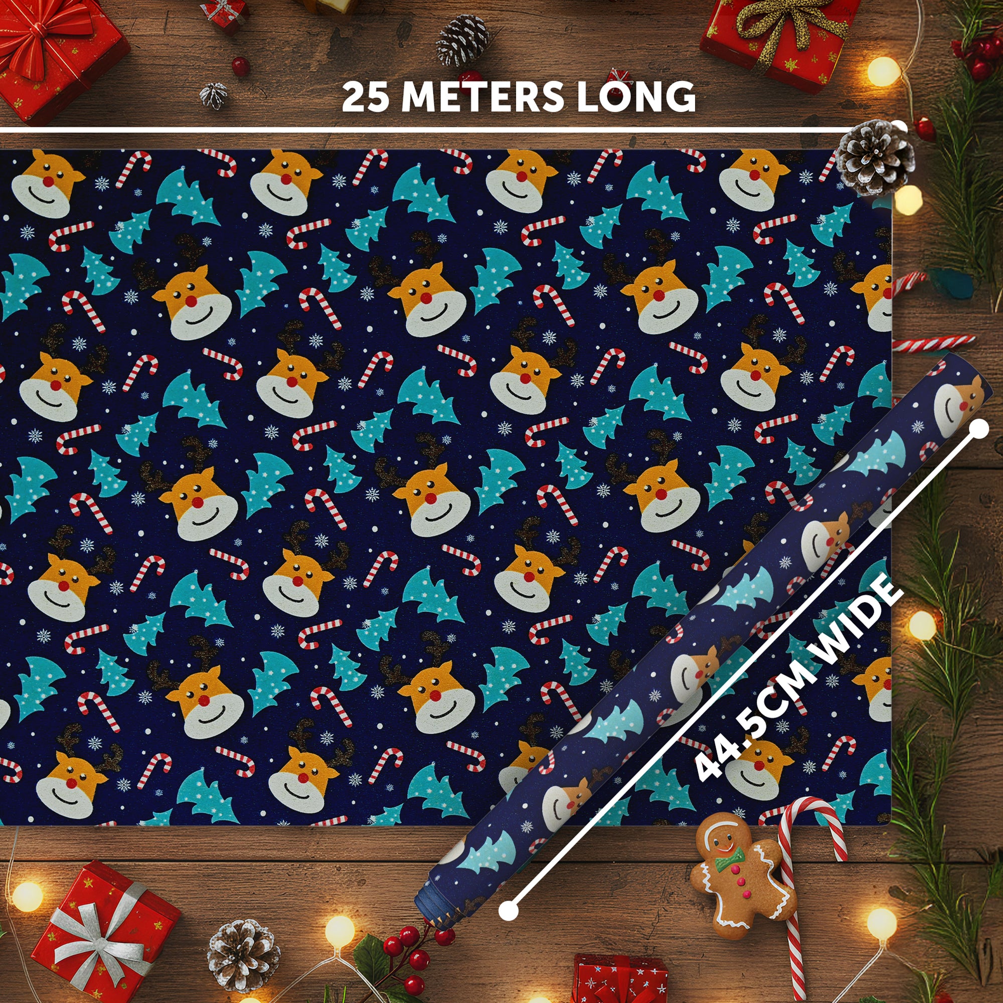 Kraft & Co 2 Pack Christmas Wrapping Paper Roll - Festive Designed Recyclable Kraft Paper, Perfect for Holiday Gifts, Arts & Crafts-Wrapping for a Merry Christmas (44.5cm x 25m)