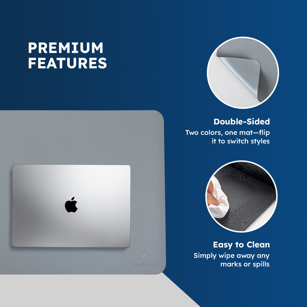 DesireTech Reversible Extra Large Office Desk Mat- Small Dual-Sided Desk Mat, Waterproof Faux Leather Table Surface Protector Desk- Laptop Mat & Mouse Pad