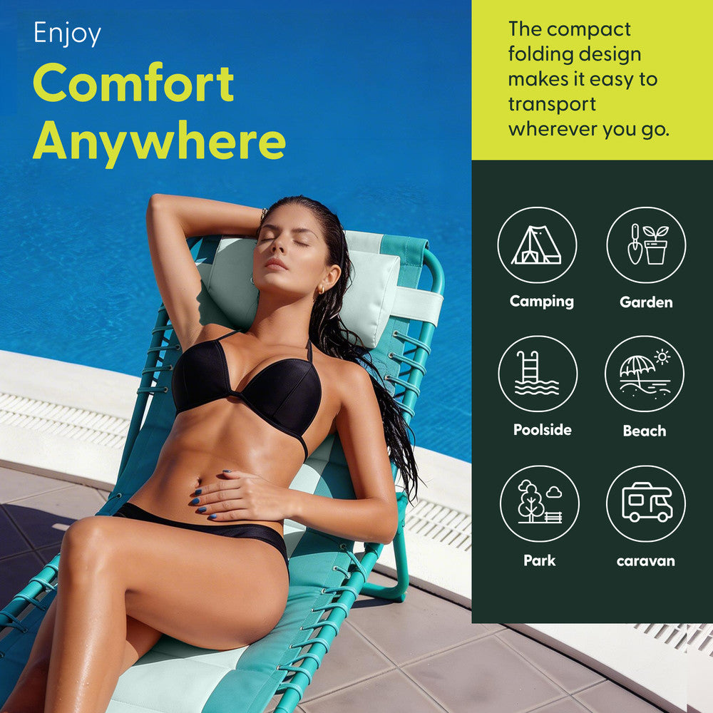 KEPLIN Foldable Sun Lounger Chair - Outdoor Garden Recliner with Color Block Design, 4 Position Adjustable Backrest, Padded 600D Oxford Fabric, Portable Patio Camping Deck Chair 110kg